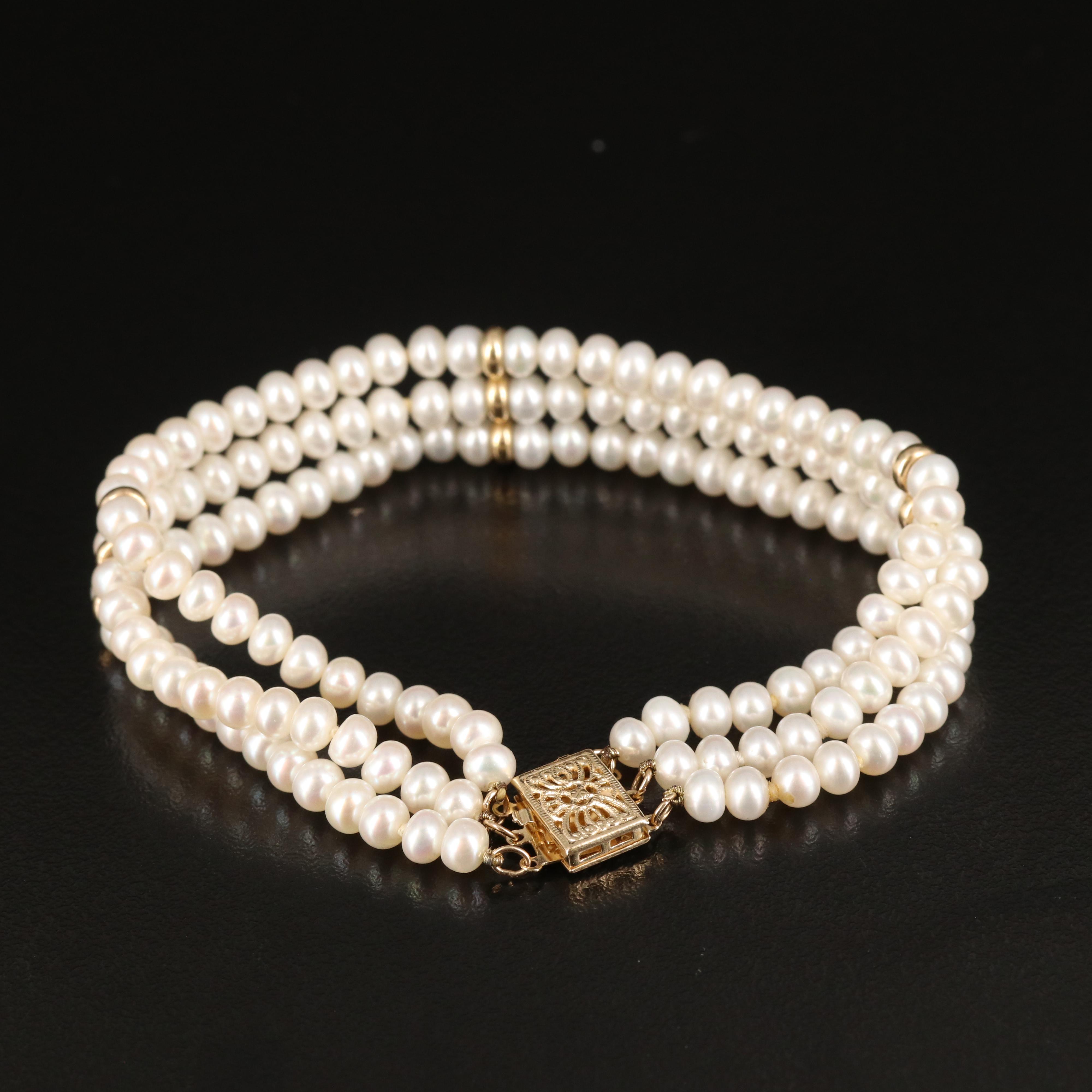 14K Pearl Triple-Row Bracelet