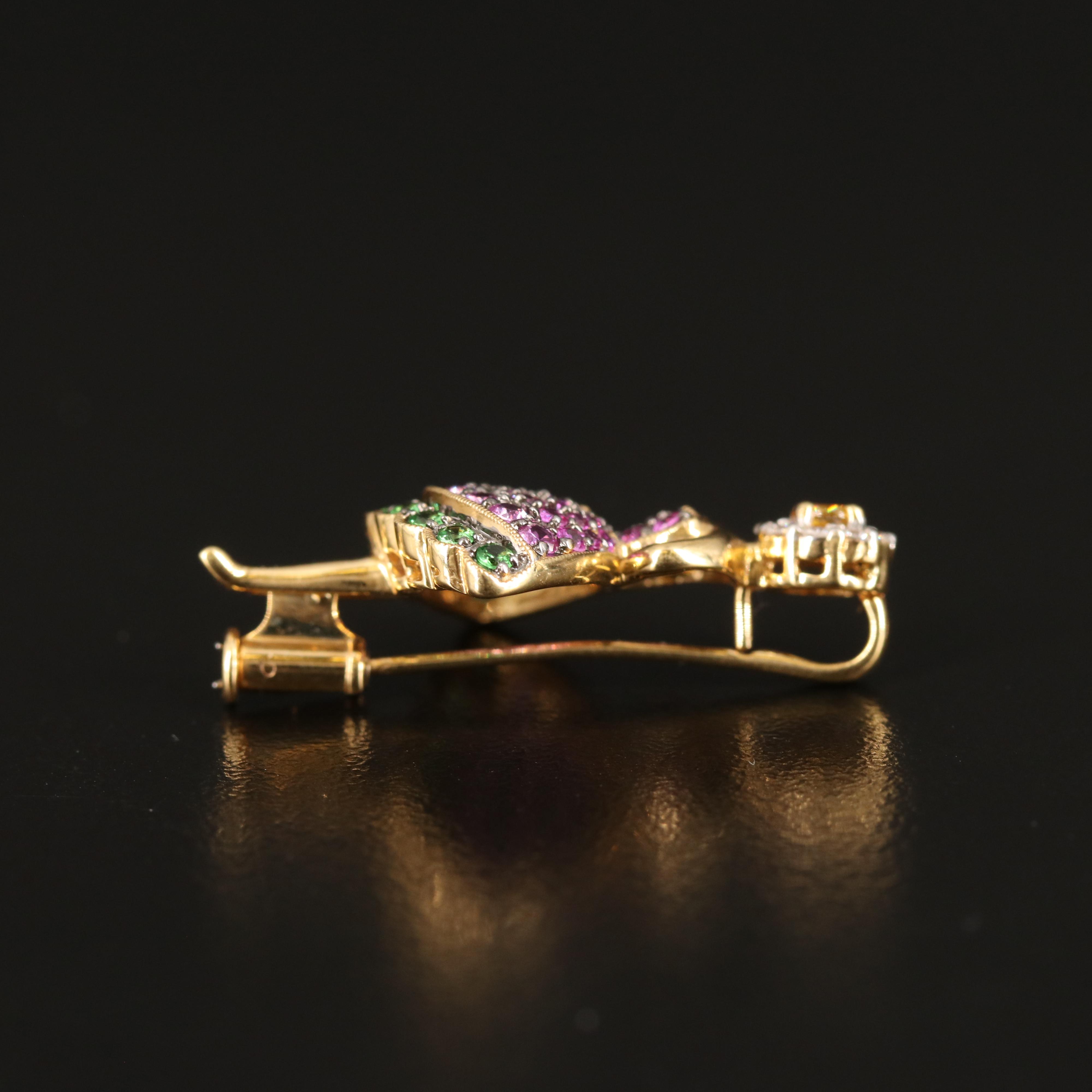 18K Yellow Sapphire, Diamond, Ruby and Tsavorite Ballerina Brooch