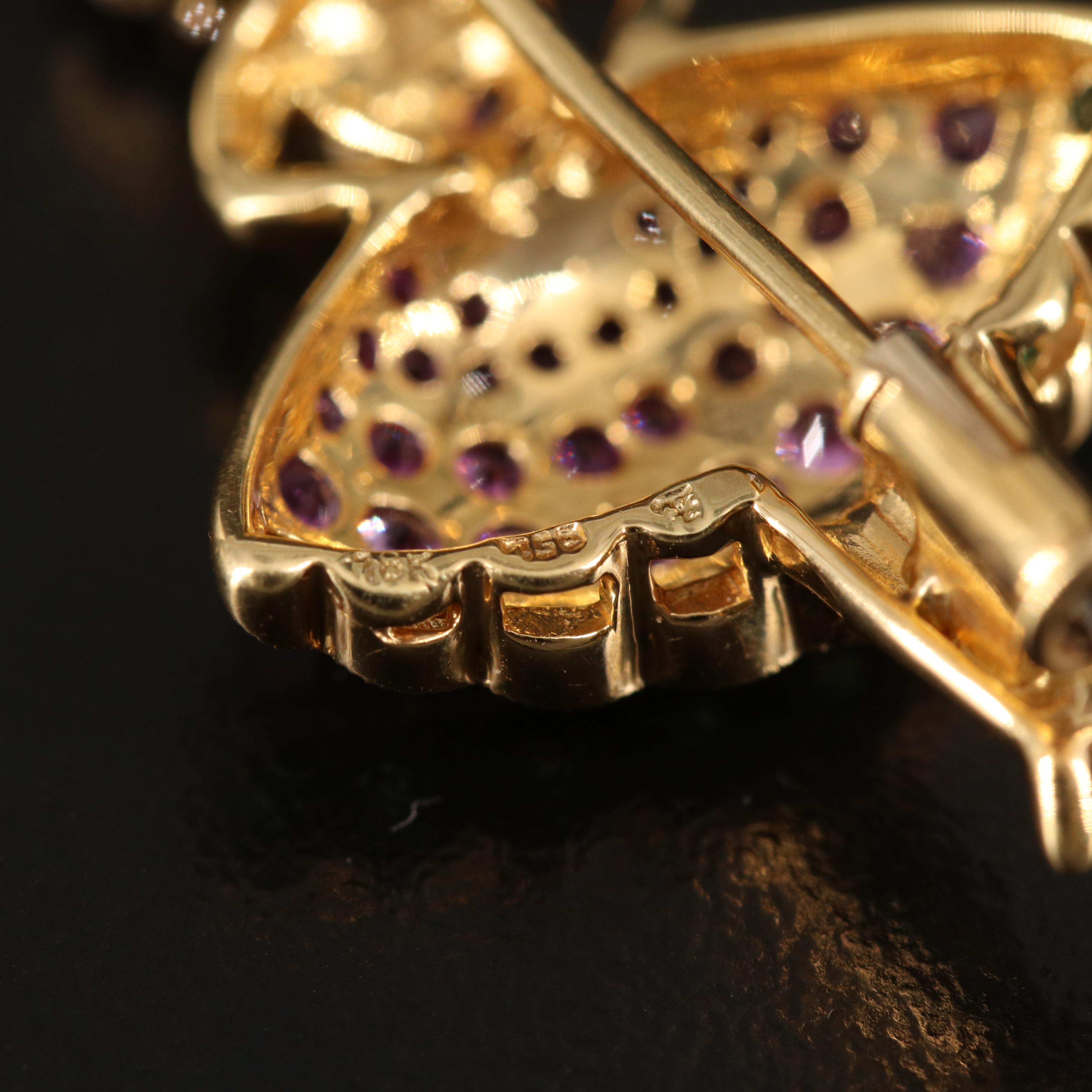 18K Yellow Sapphire, Diamond, Ruby and Tsavorite Ballerina Brooch