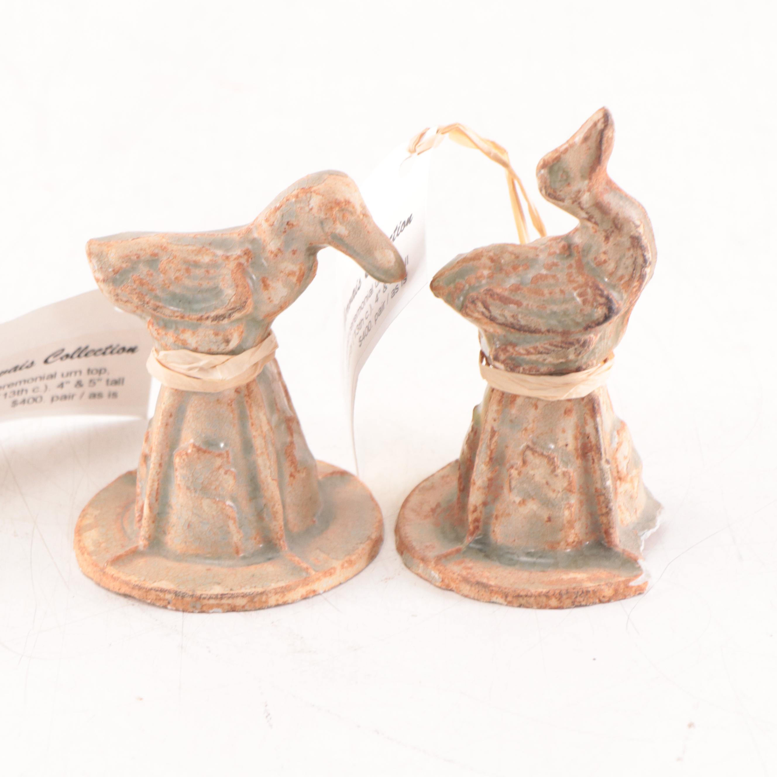 Chinese Celadon Glazed Ceremonial Urn Tops, Probably Song Dynasty