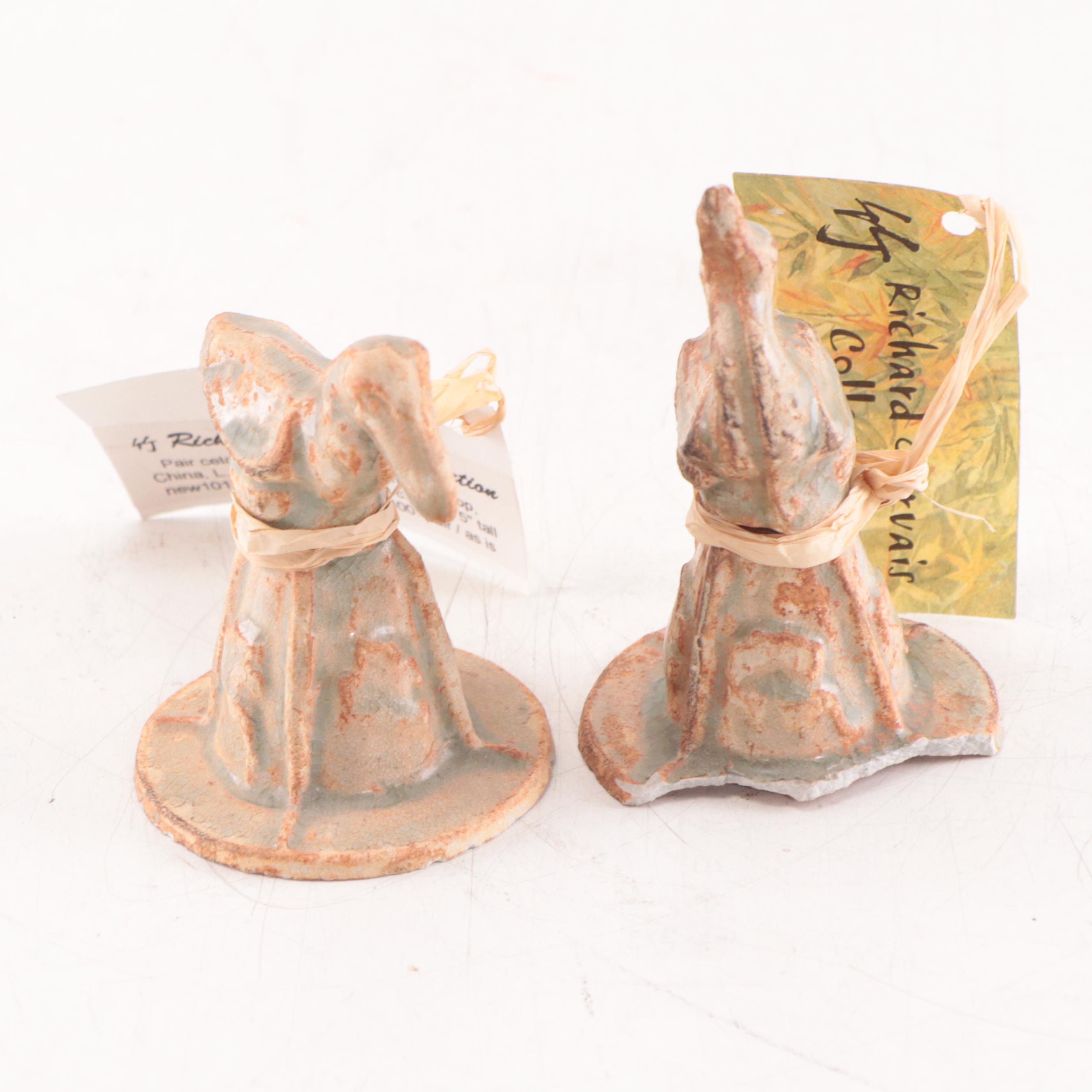 Chinese Celadon Glazed Ceremonial Urn Tops, Probably Song Dynasty