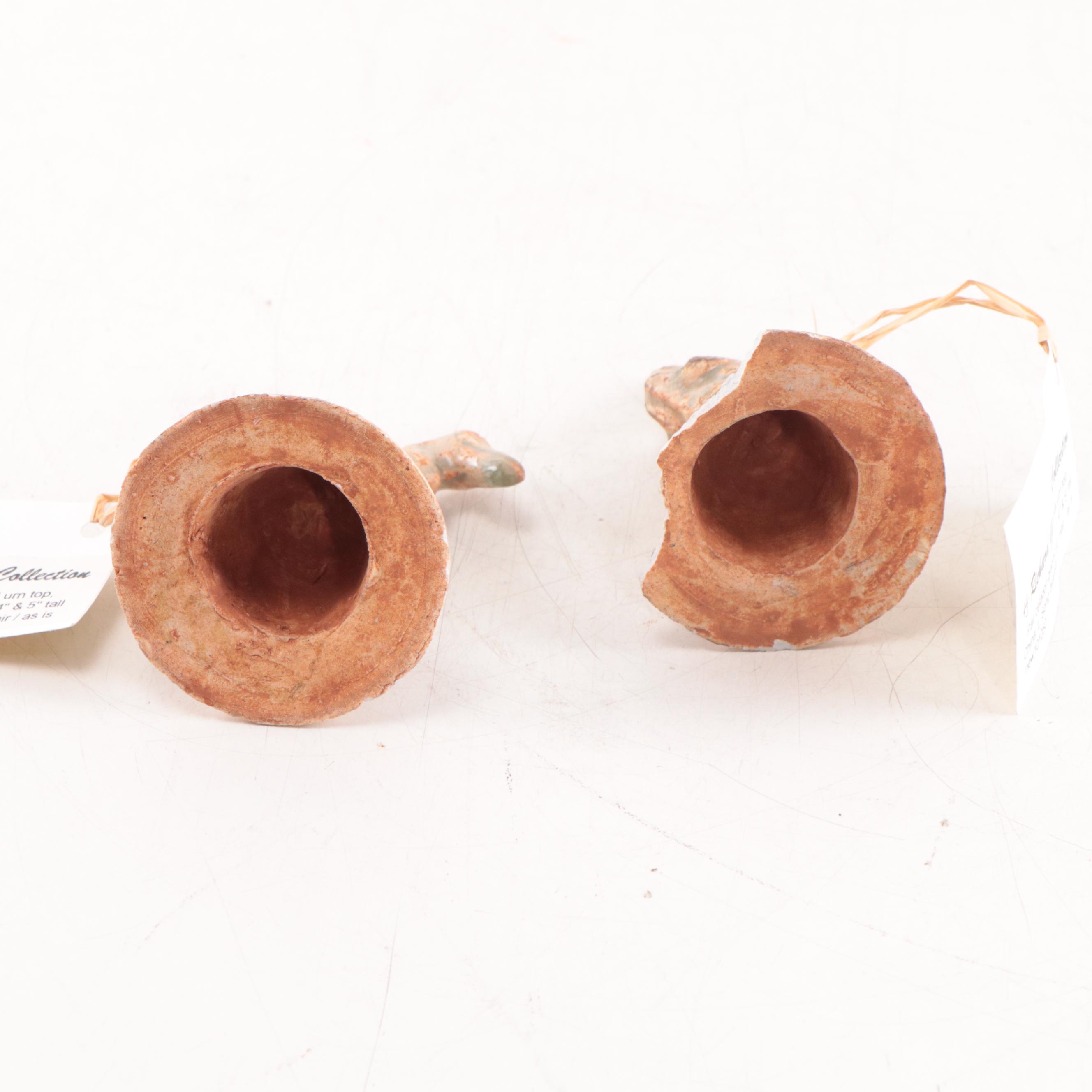 Chinese Celadon Glazed Ceremonial Urn Tops, Probably Song Dynasty