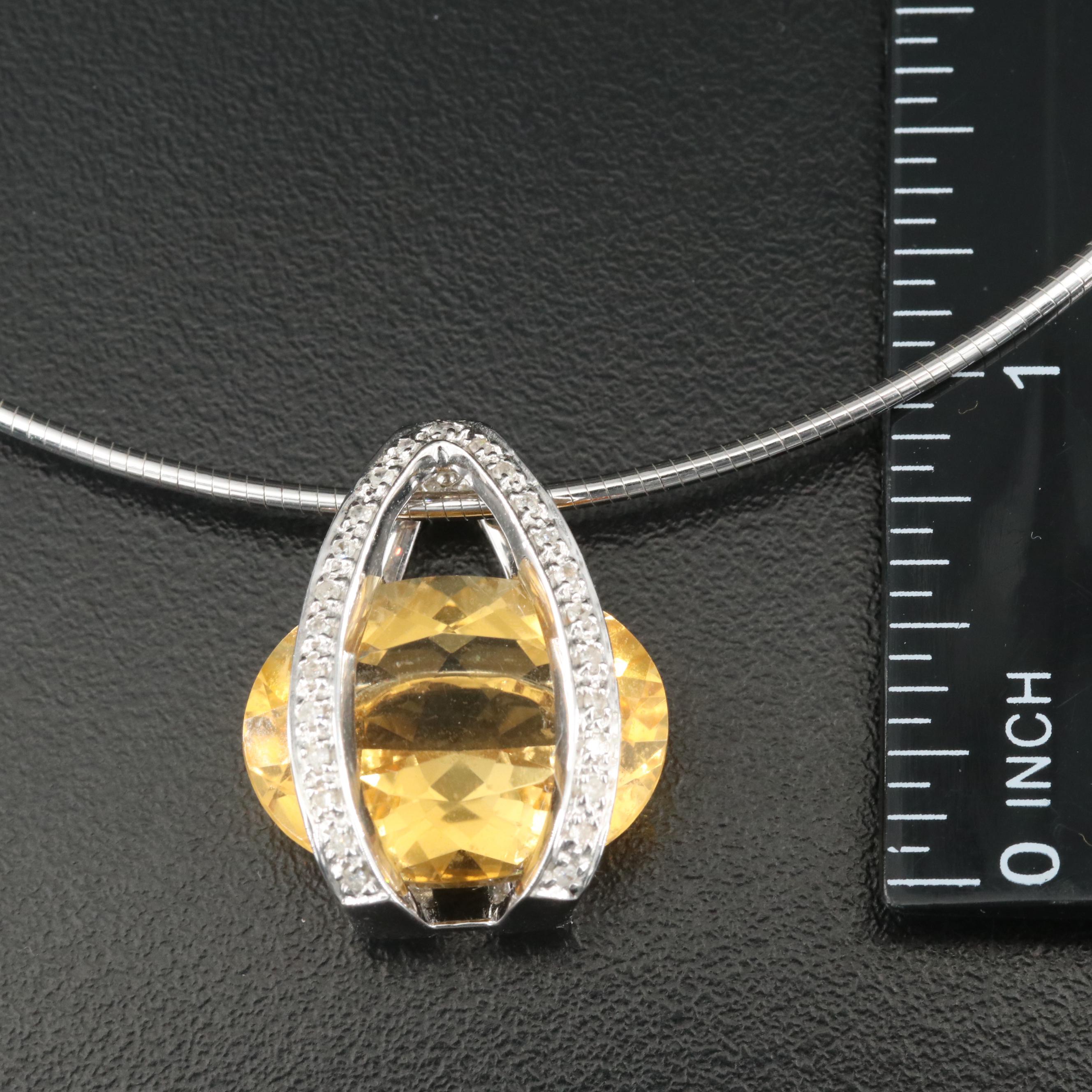 14K 18.06 CT Citrine and Diamond Enhancer Pendant Necklace