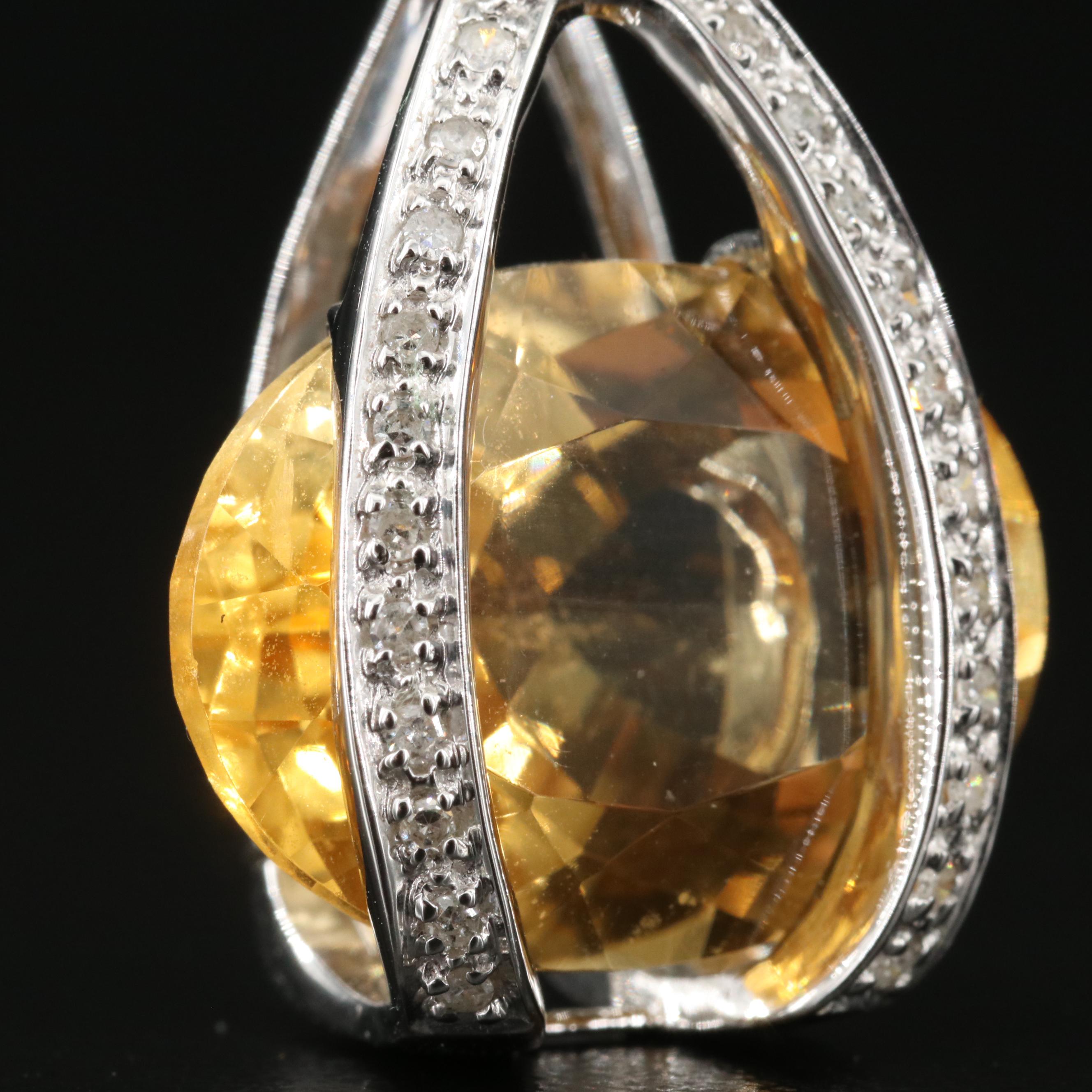 14K 18.06 CT Citrine and Diamond Enhancer Pendant Necklace