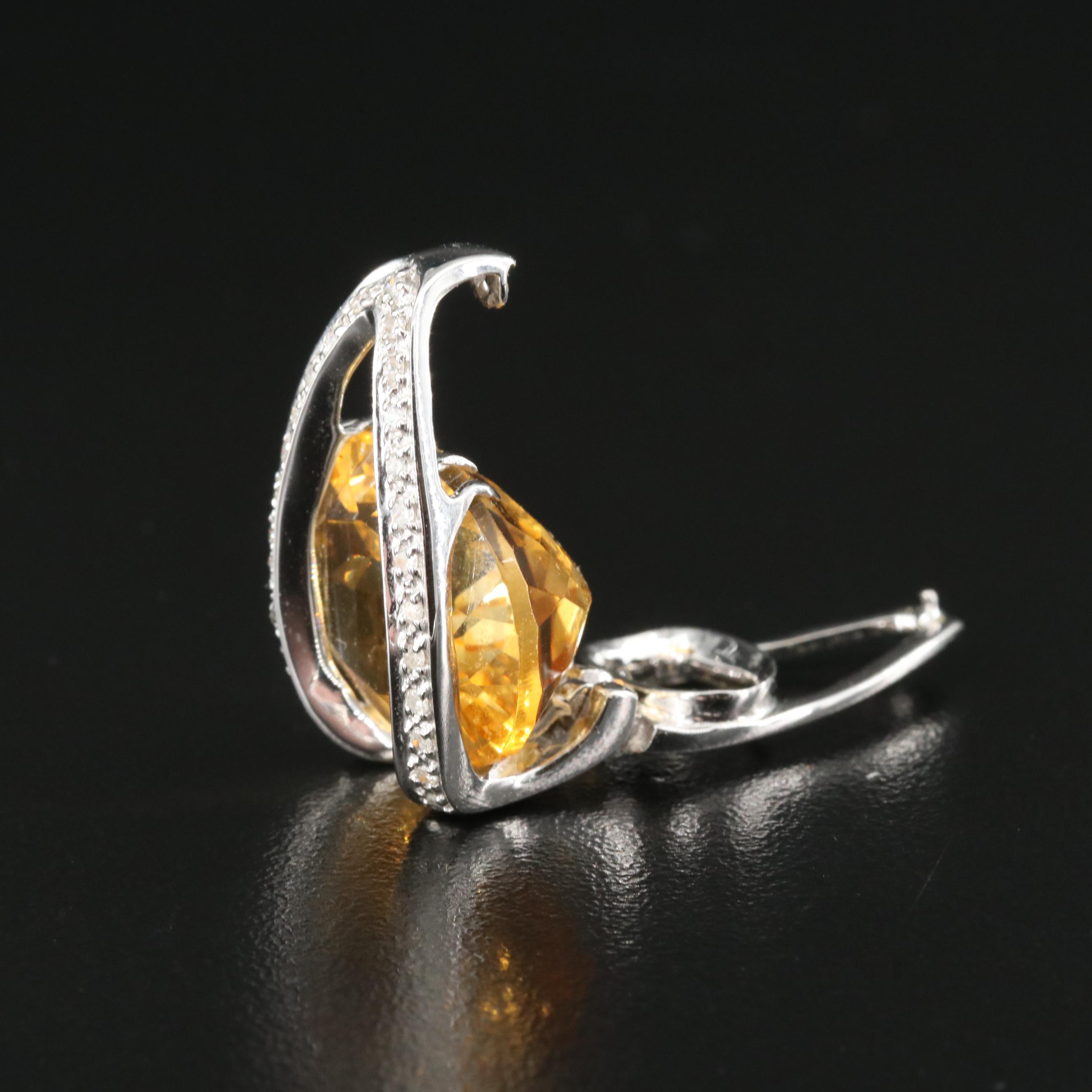 14K 18.06 CT Citrine and Diamond Enhancer Pendant Necklace