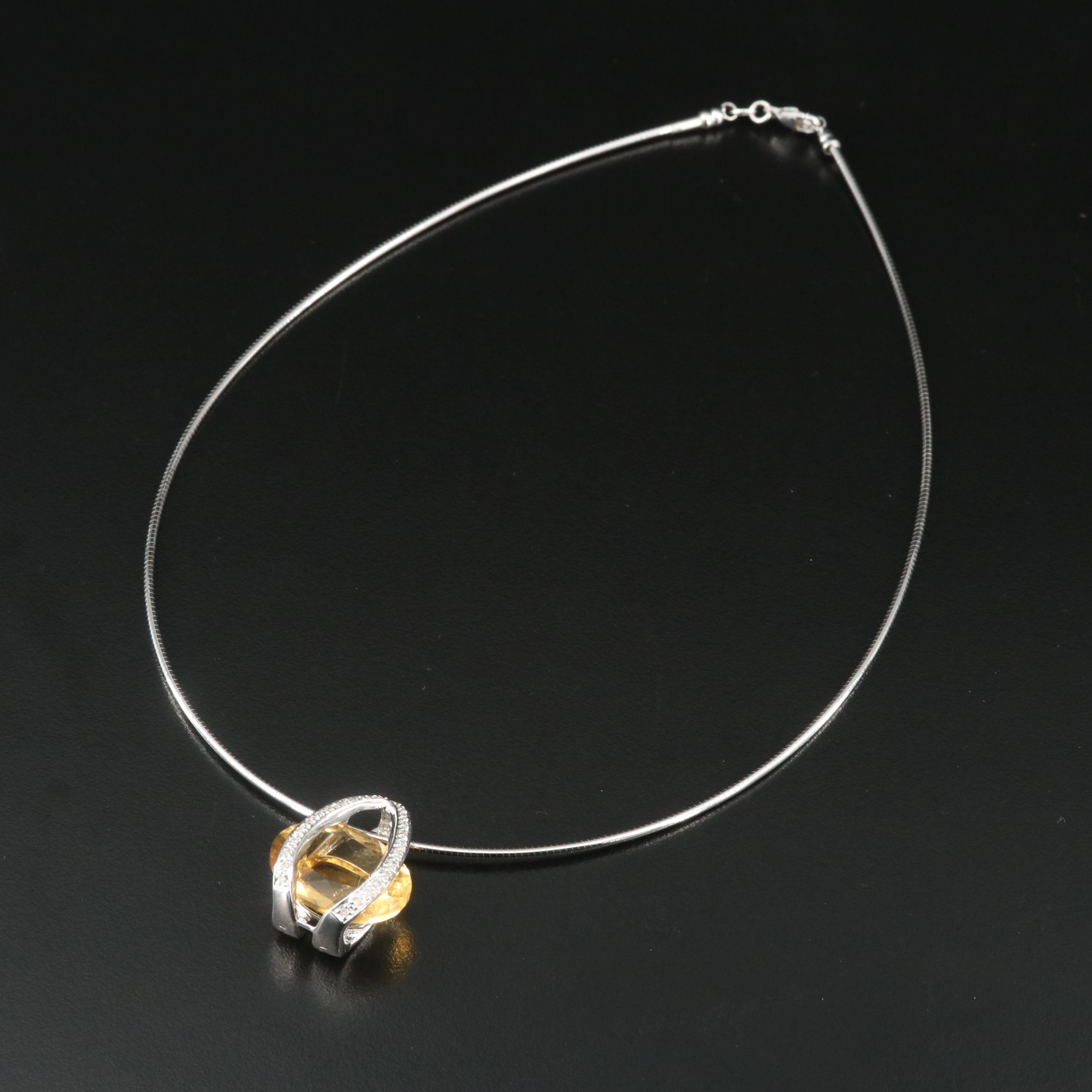 14K 18.06 CT Citrine and Diamond Enhancer Pendant Necklace