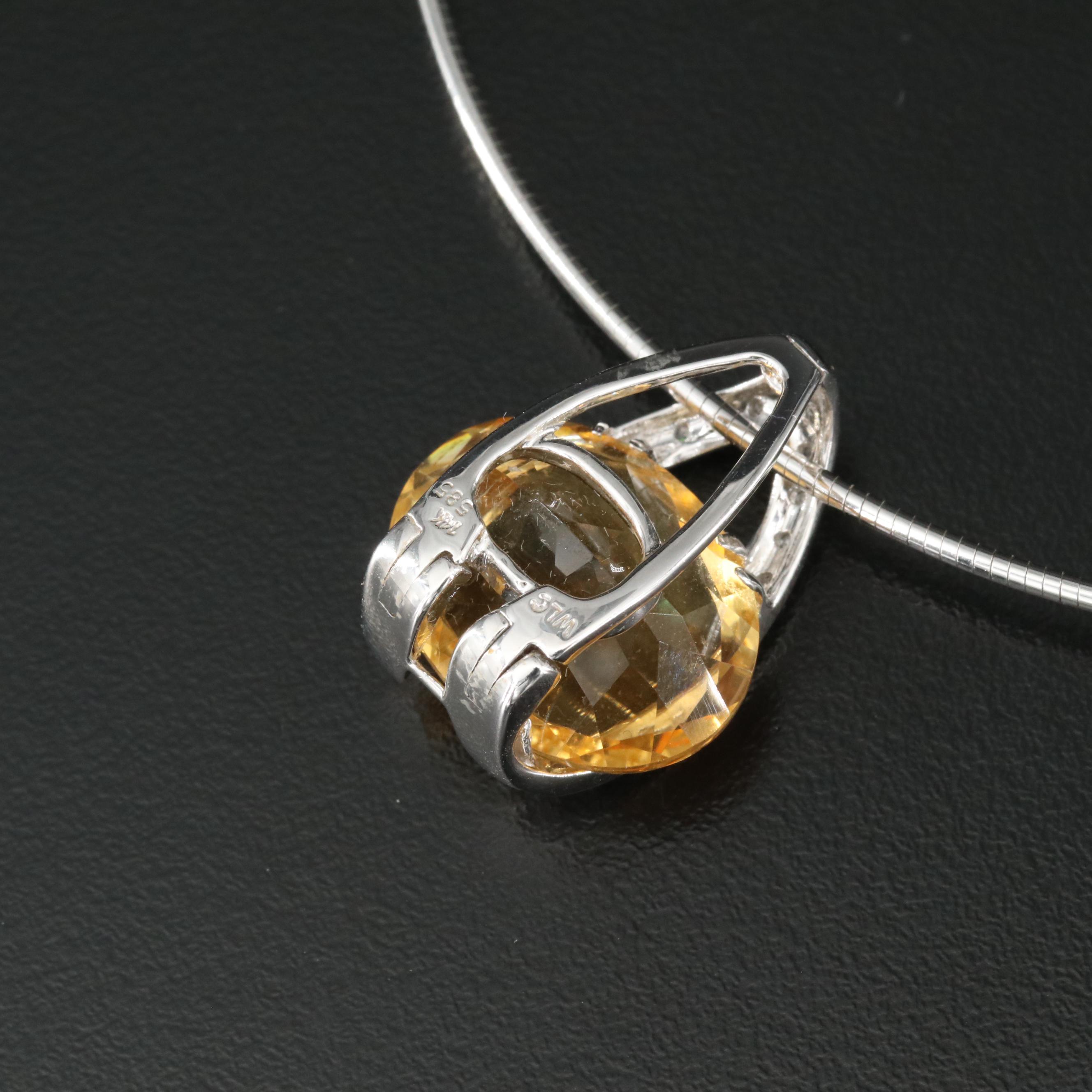 14K 18.06 CT Citrine and Diamond Enhancer Pendant Necklace