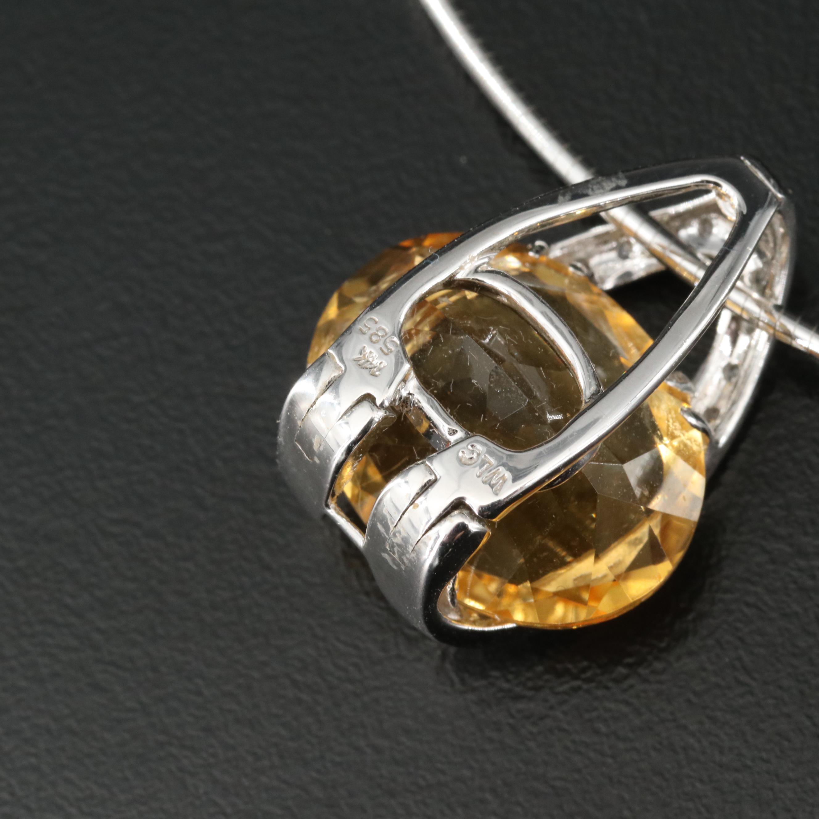 14K 18.06 CT Citrine and Diamond Enhancer Pendant Necklace