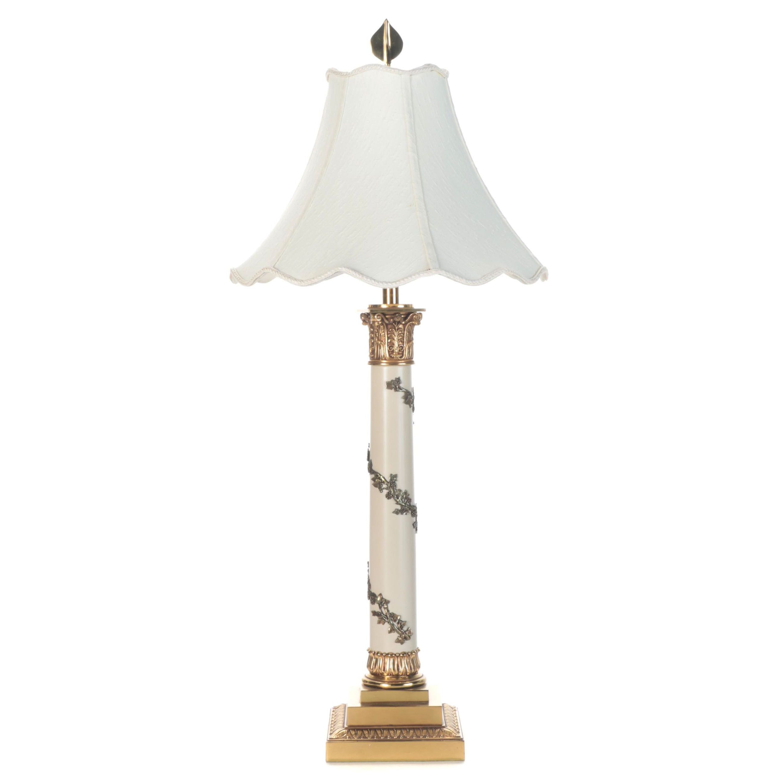 Neoclassical Style Metal Grape Vine Wrapped Pillar Style Lamp, Mid-20th Century