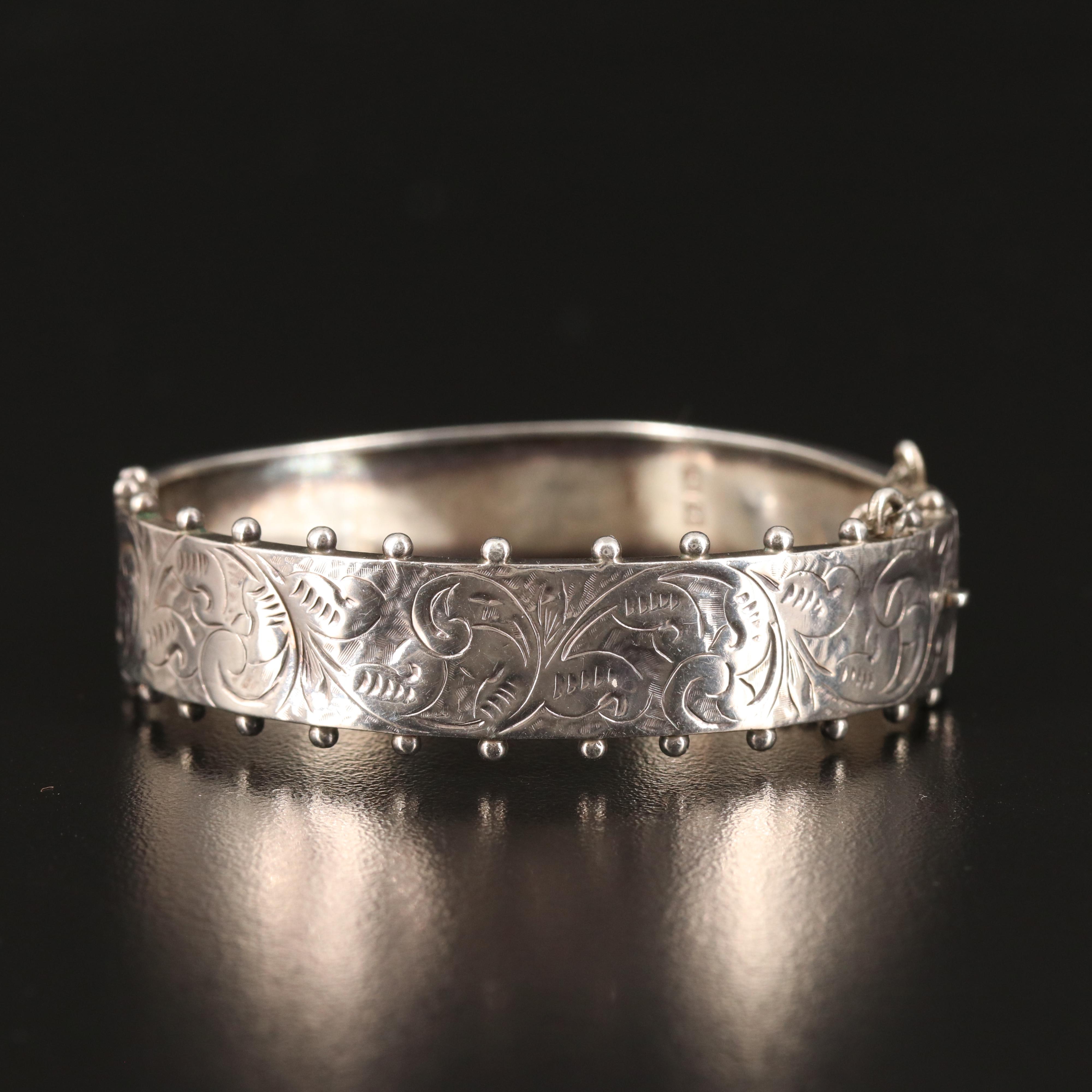 Antique Sterling Engraved Hinged Bangle