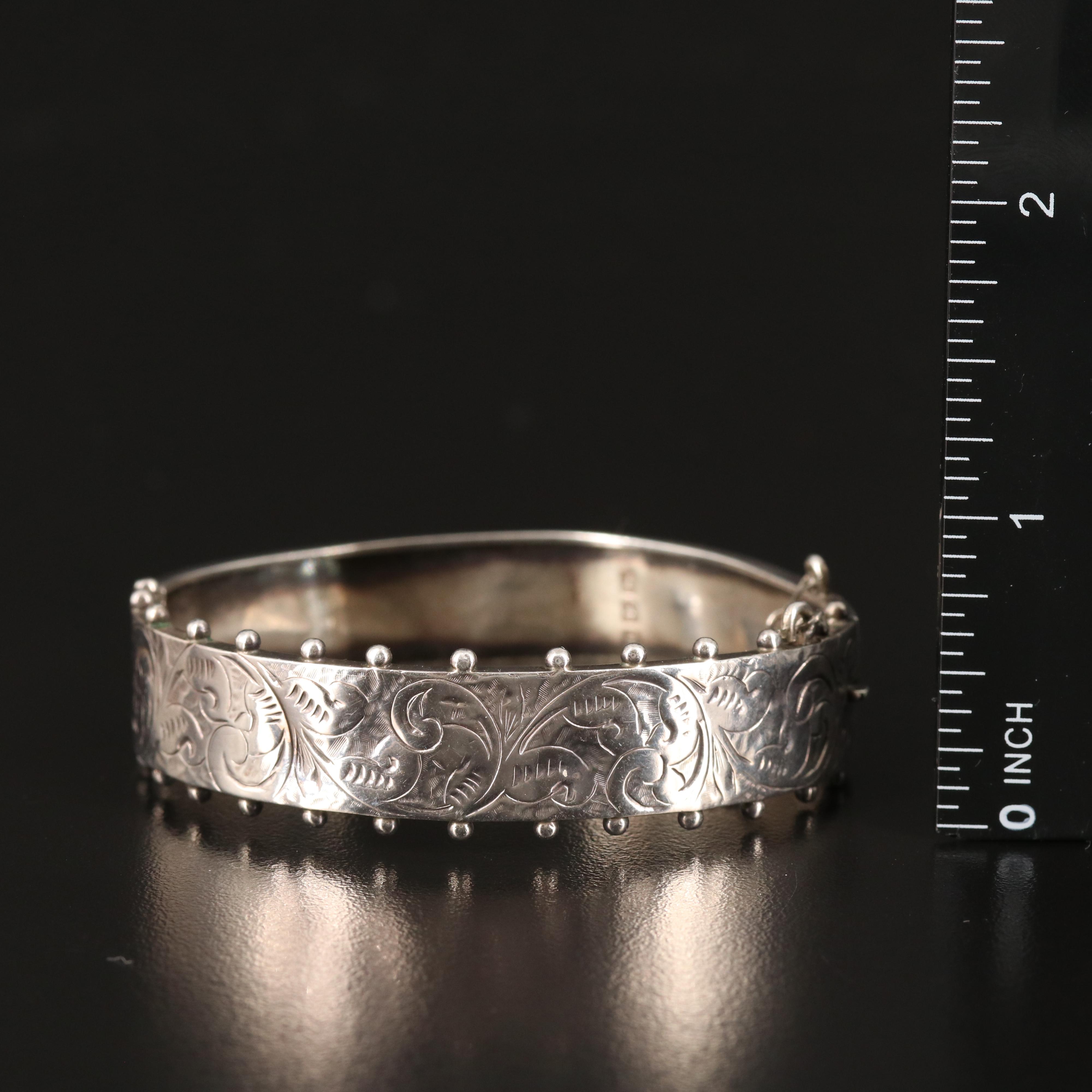 Antique Sterling Engraved Hinged Bangle