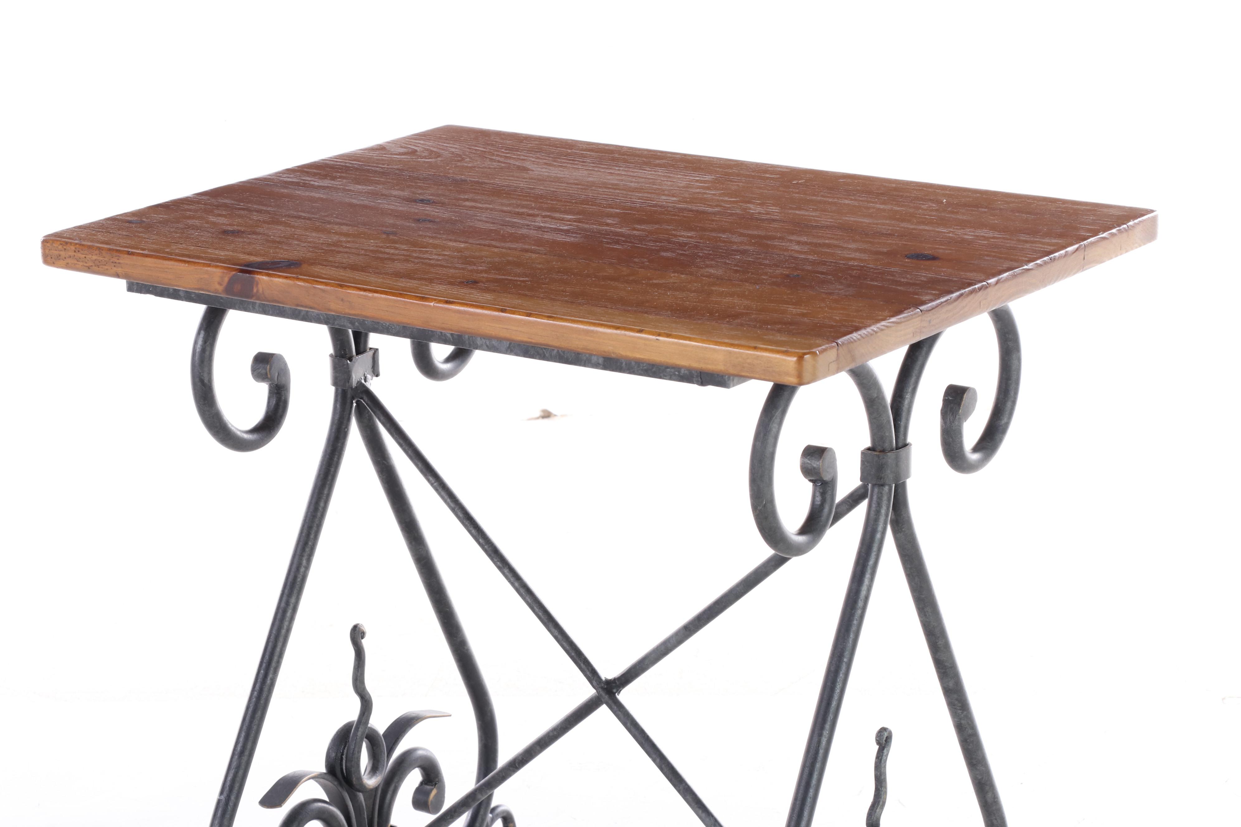 Henredon Spanish Colonial Style Pine and Wrought Iron Side Table