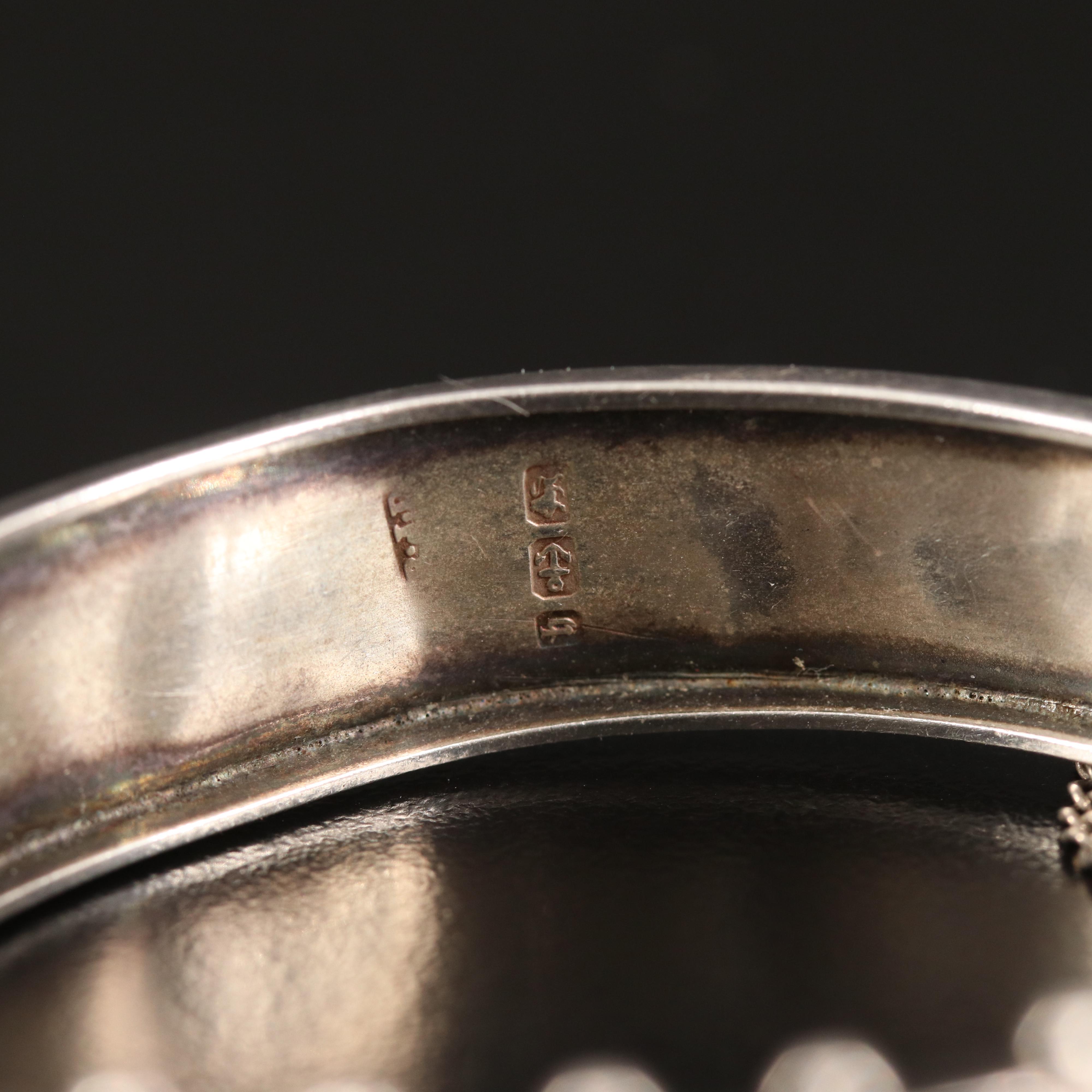 Antique Sterling Engraved Hinged Bangle