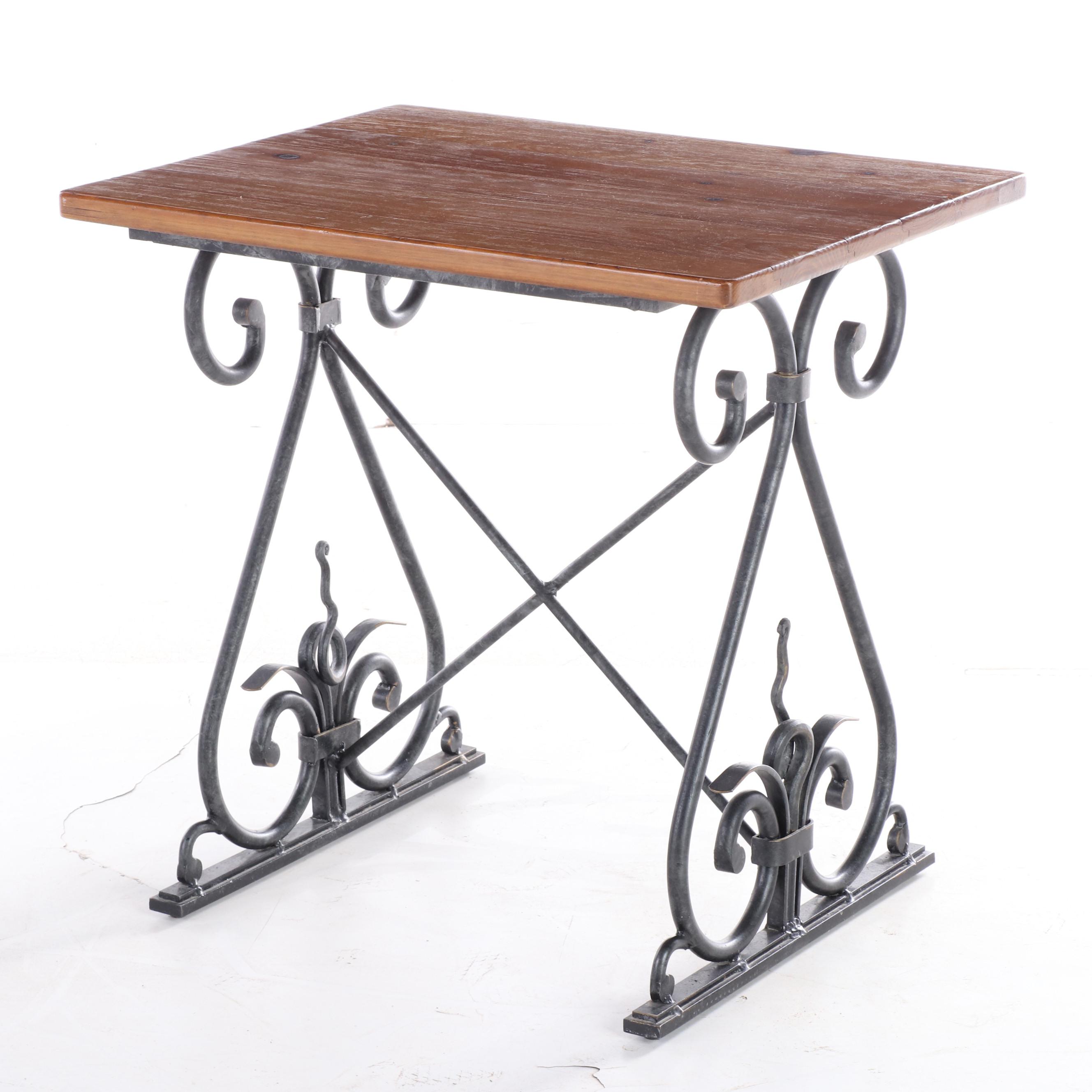Henredon Spanish Colonial Style Pine and Wrought Iron Side Table