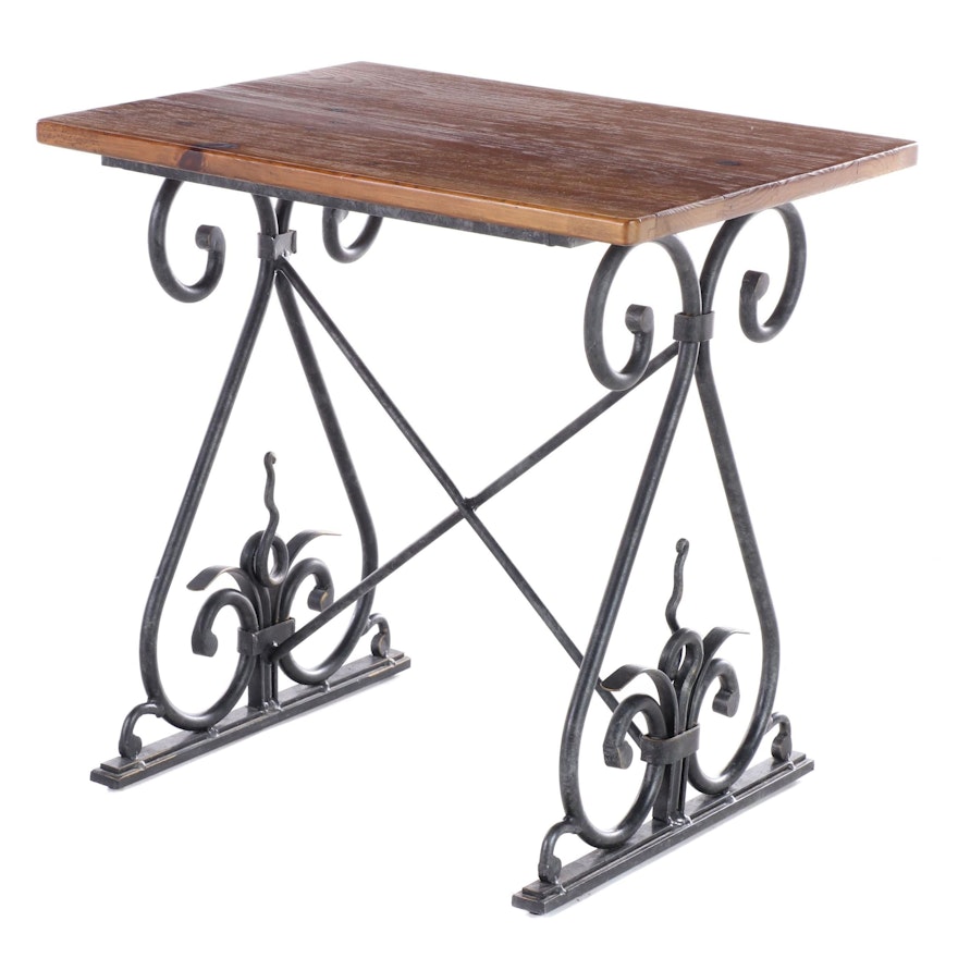 Henredon Spanish Colonial Style Pine and Wrought Iron Side Table
