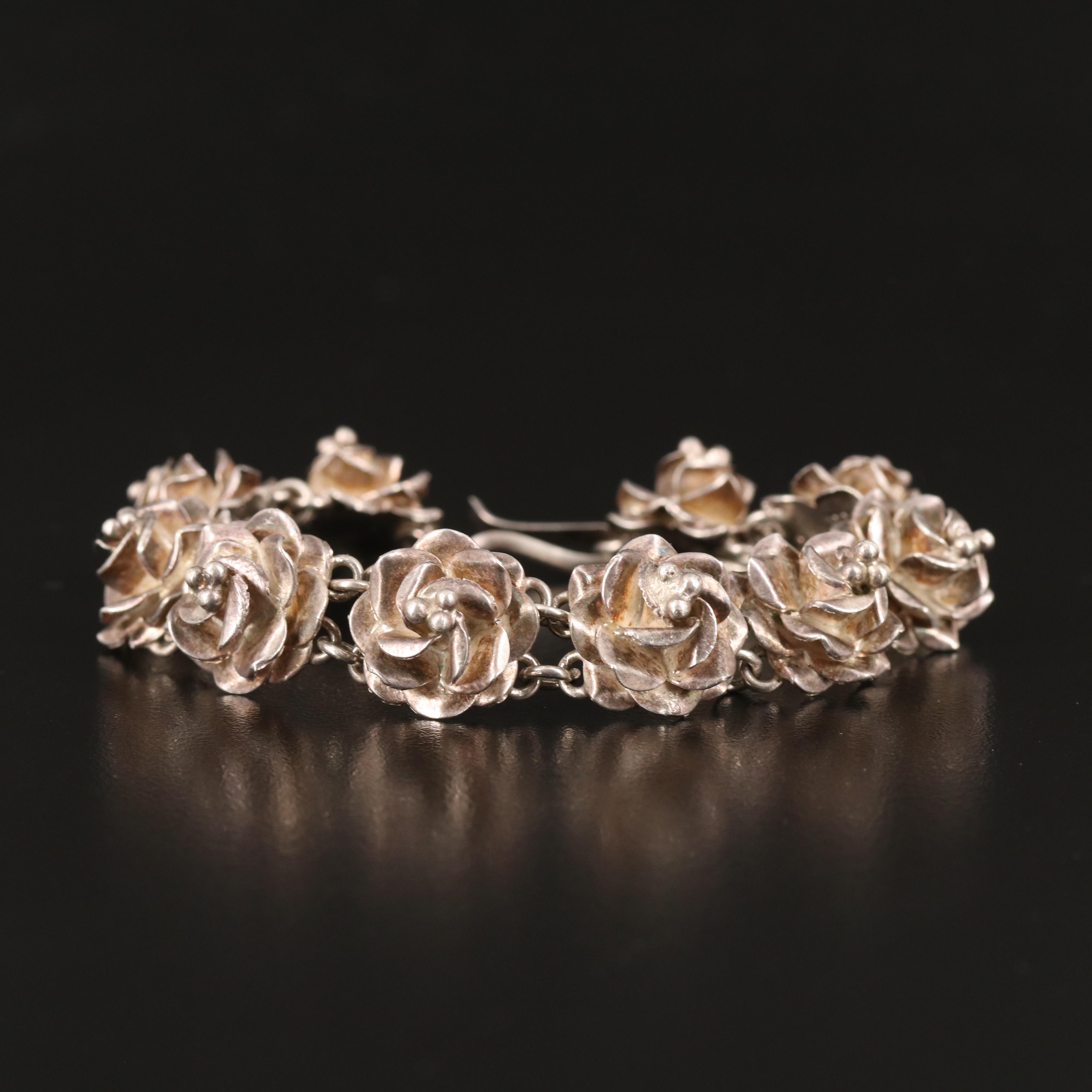 Mexican Sterling Rose Link Bracelet