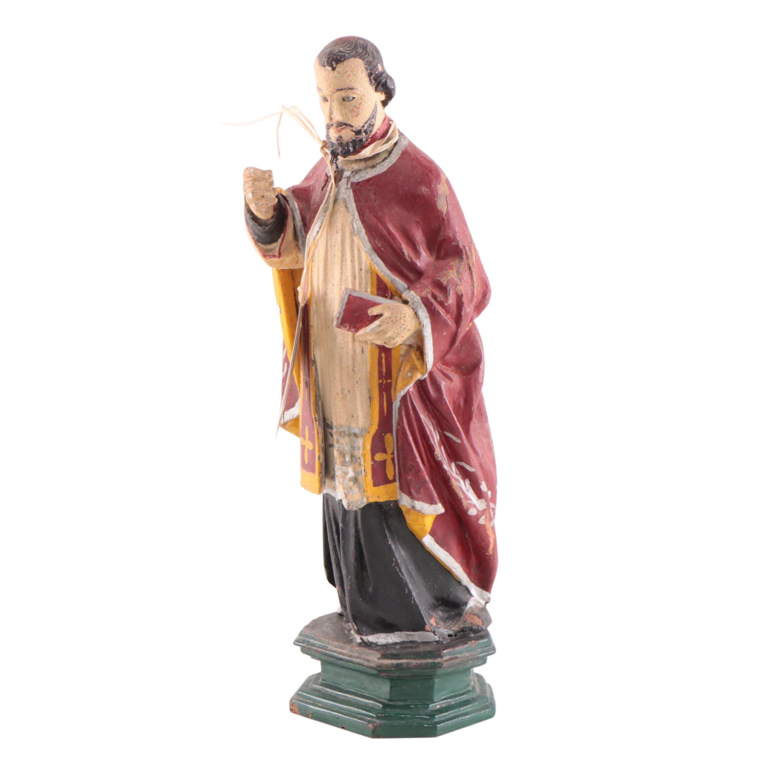 Vietnamese Polychrome Carved Wood Figure of a Priest, Early 20th Century