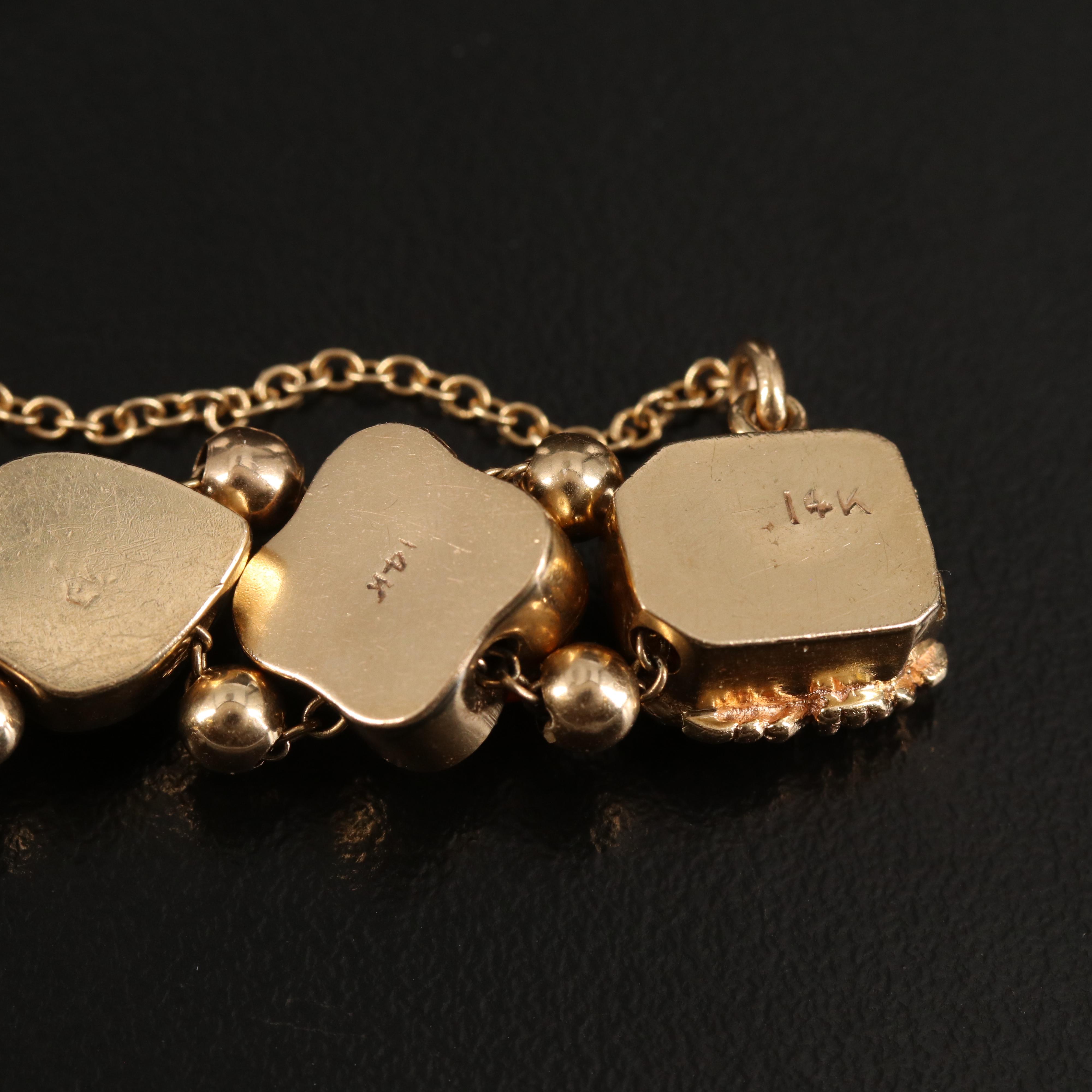 Vintage 14K Slide Bracelet Including Pearls, Coral, Tourmaline and Turquoise