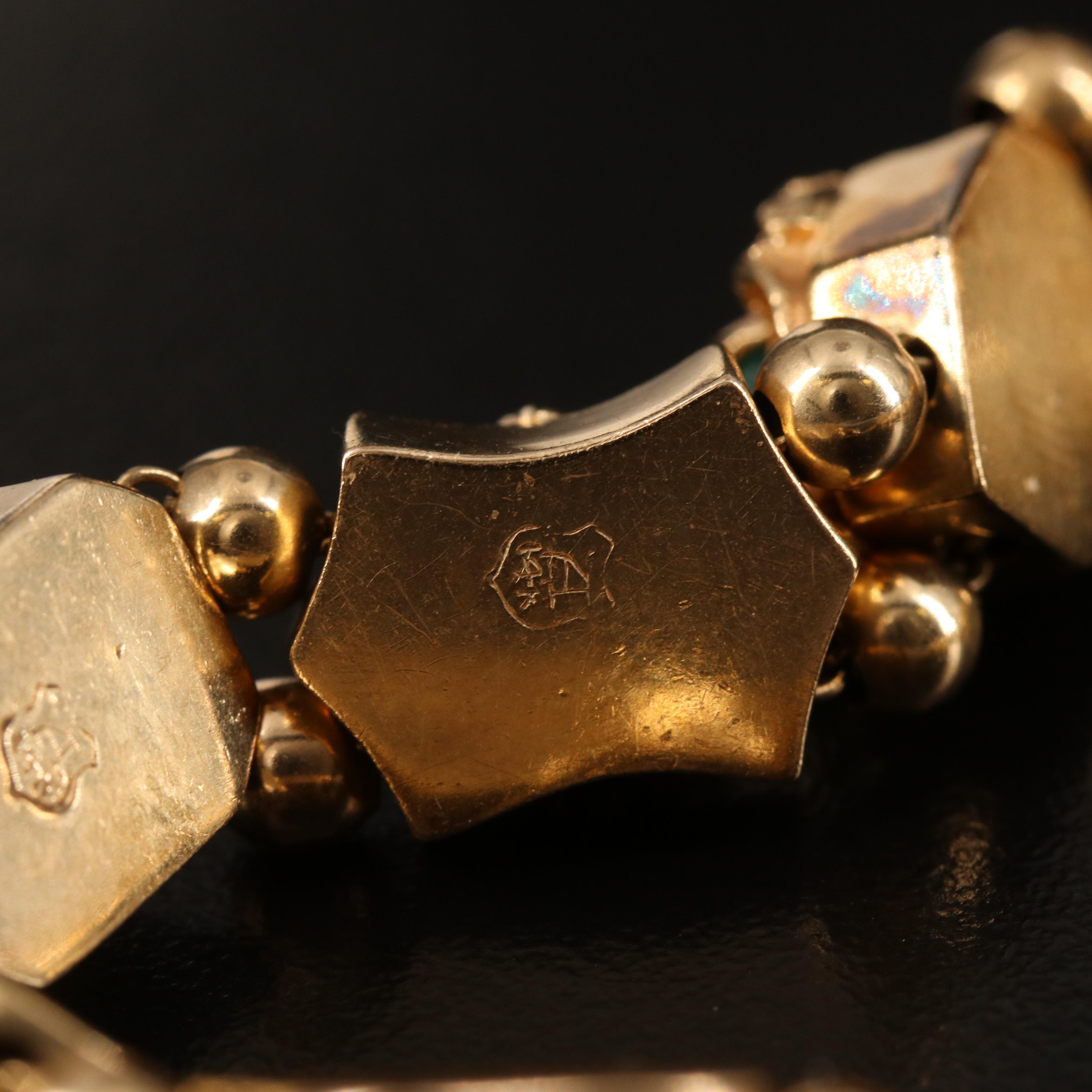 Vintage 14K Slide Bracelet Including Pearls, Coral, Tourmaline and Turquoise