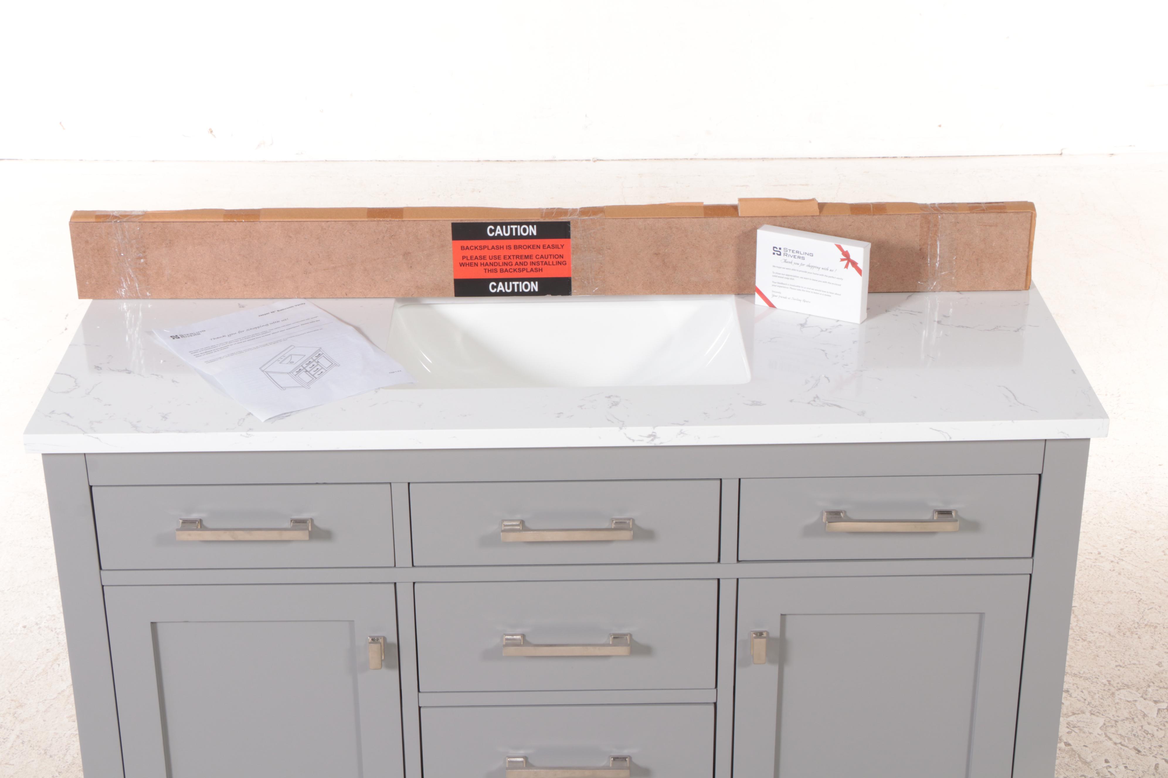 Sterling Rivers "Jasper" Painted Pine, White Top and Single Sink Bathroom Vanity