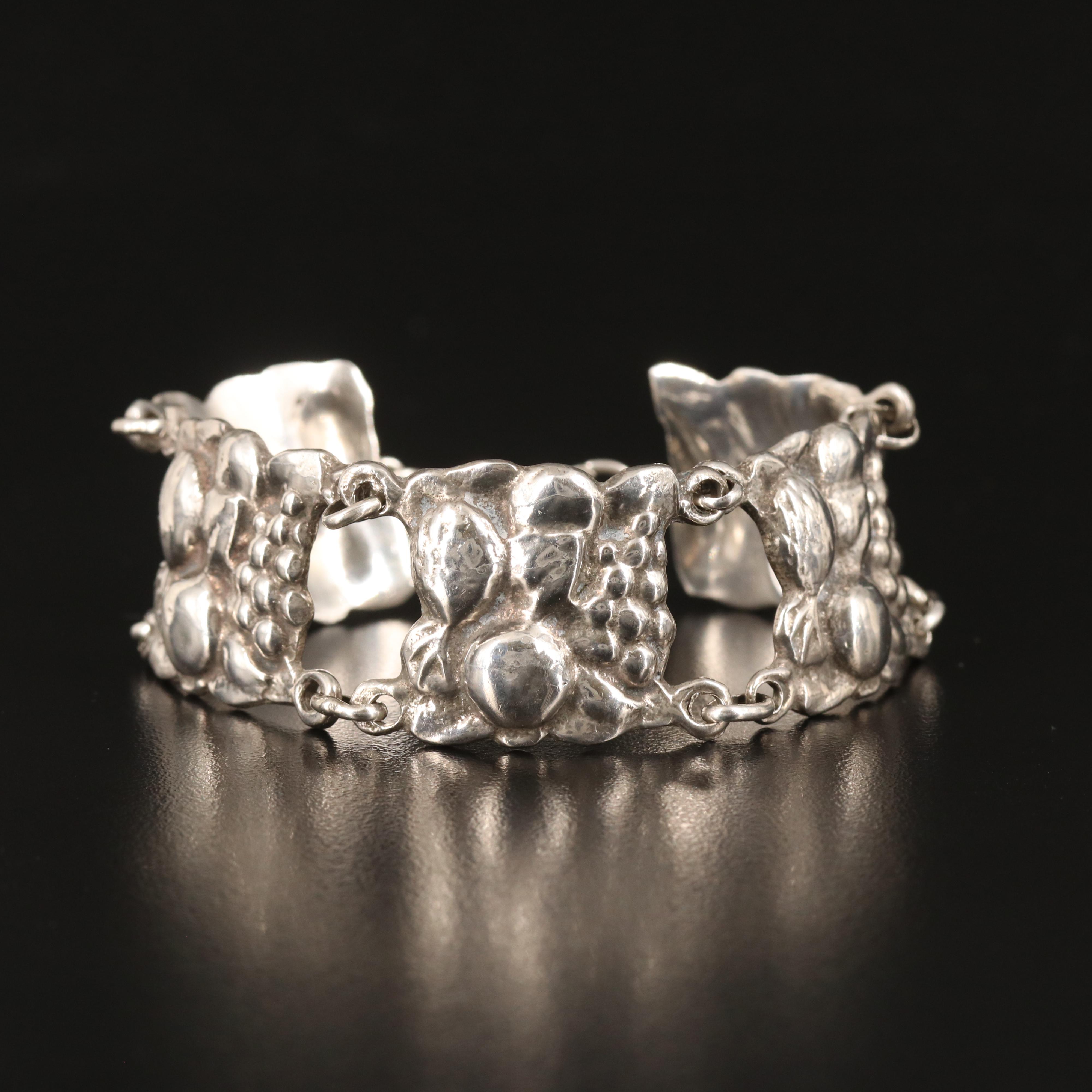 Vintage Sterling Fruit Themed Panel Bracelet