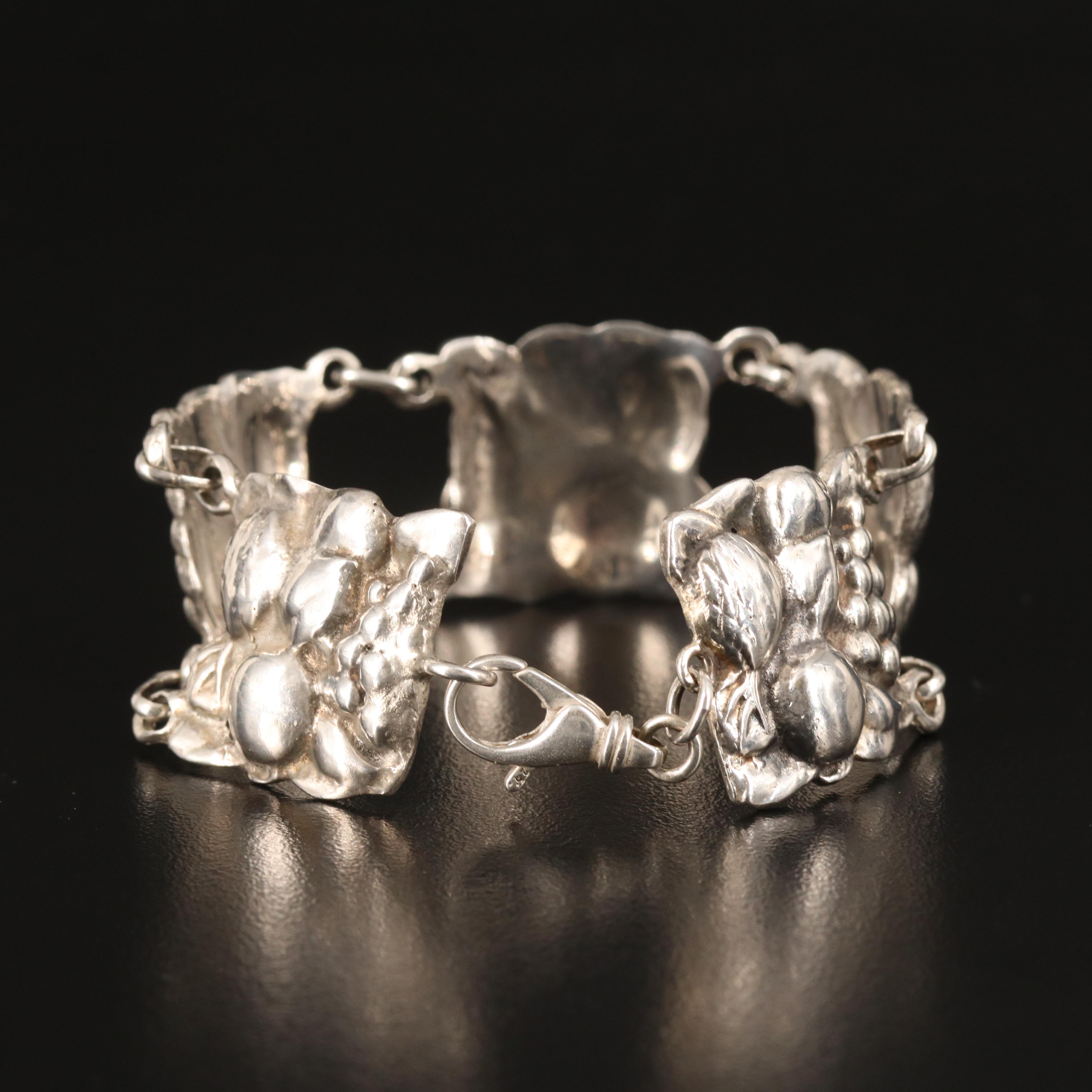 Vintage Sterling Fruit Themed Panel Bracelet