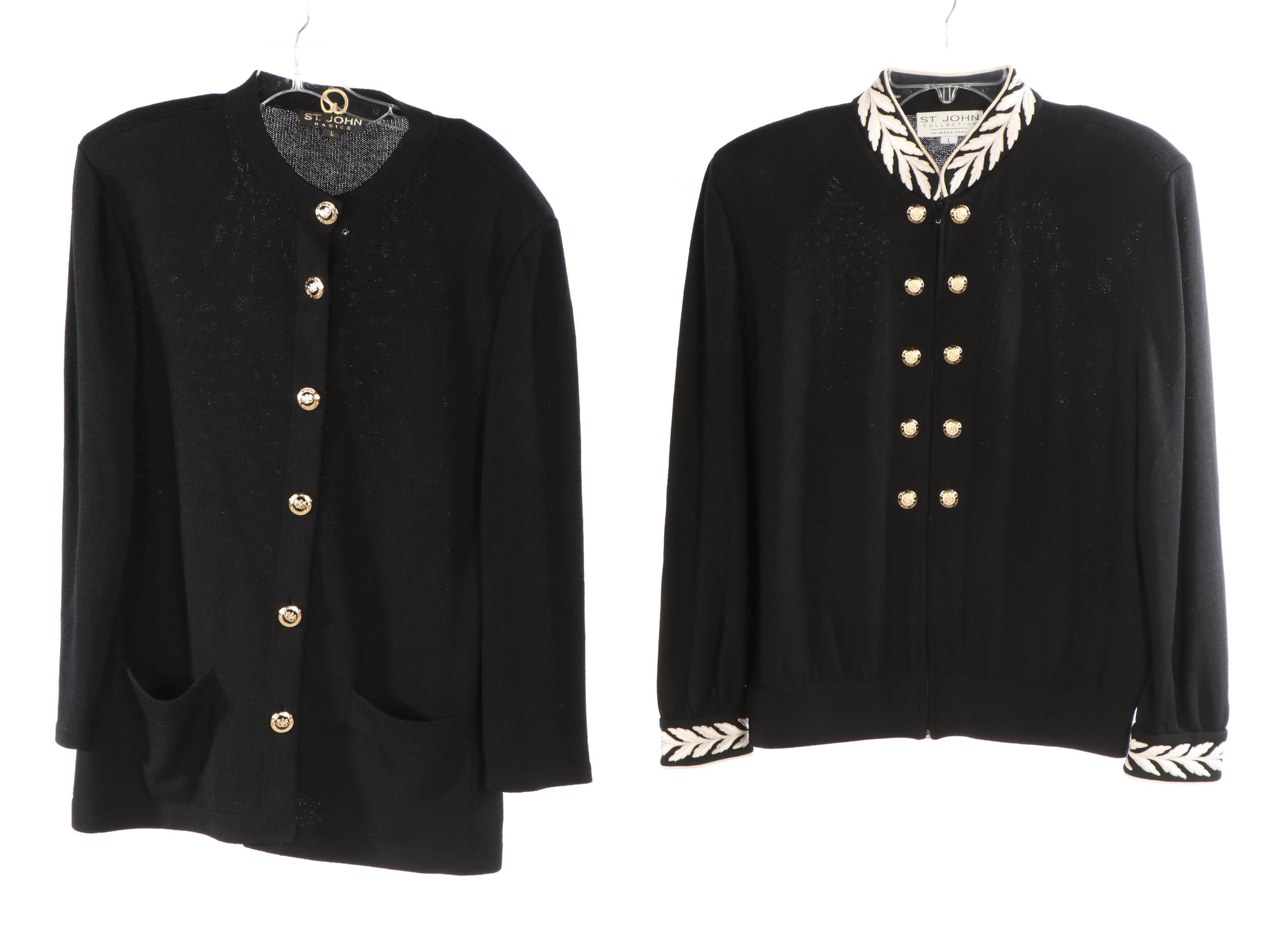 St. John Suiting Jackets, Skirt Suit, Sequin Peplum Top, and Dress with Belt