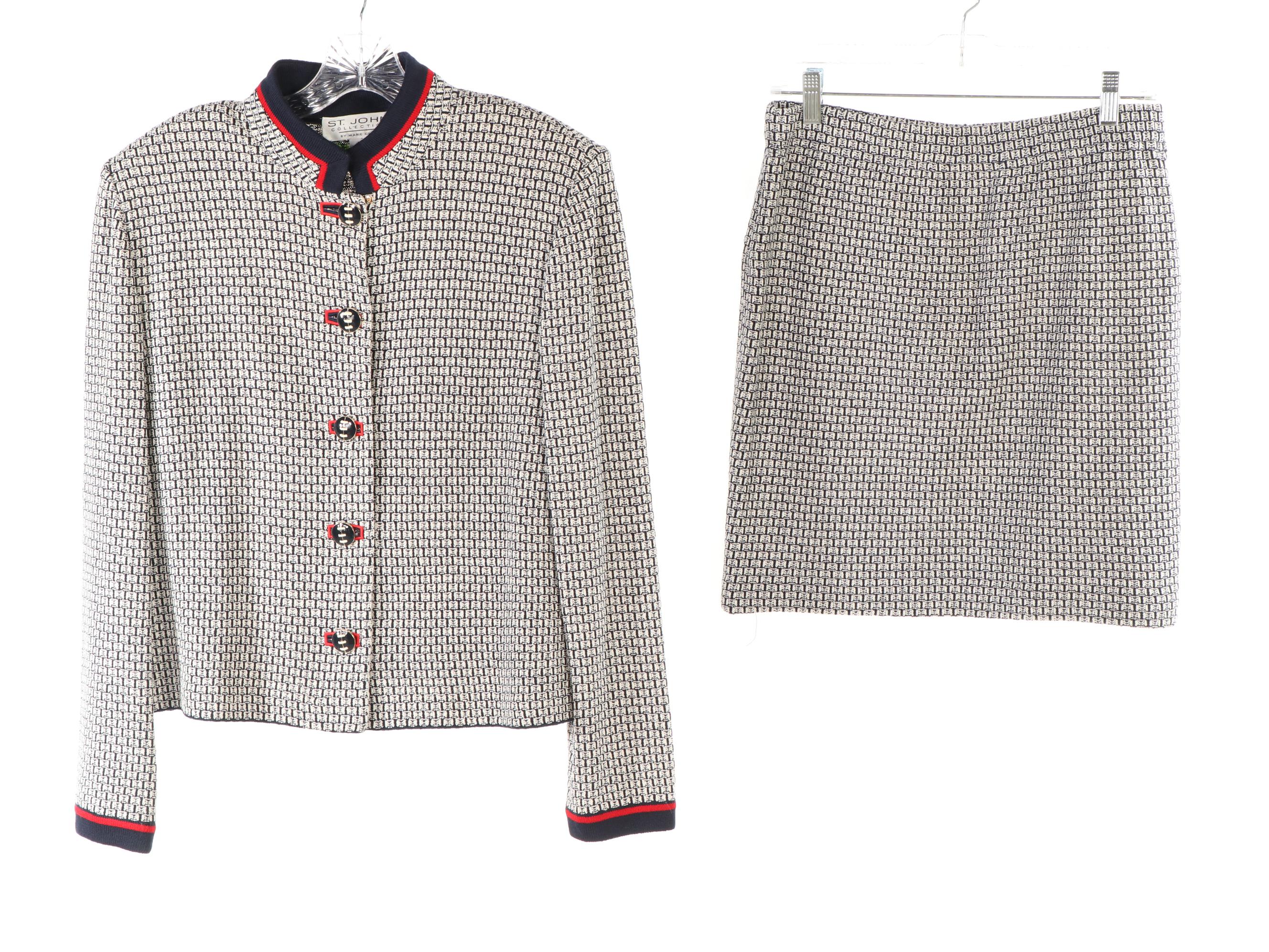 St. John Suiting Jackets, Skirt Suit, Sequin Peplum Top, and Dress with Belt