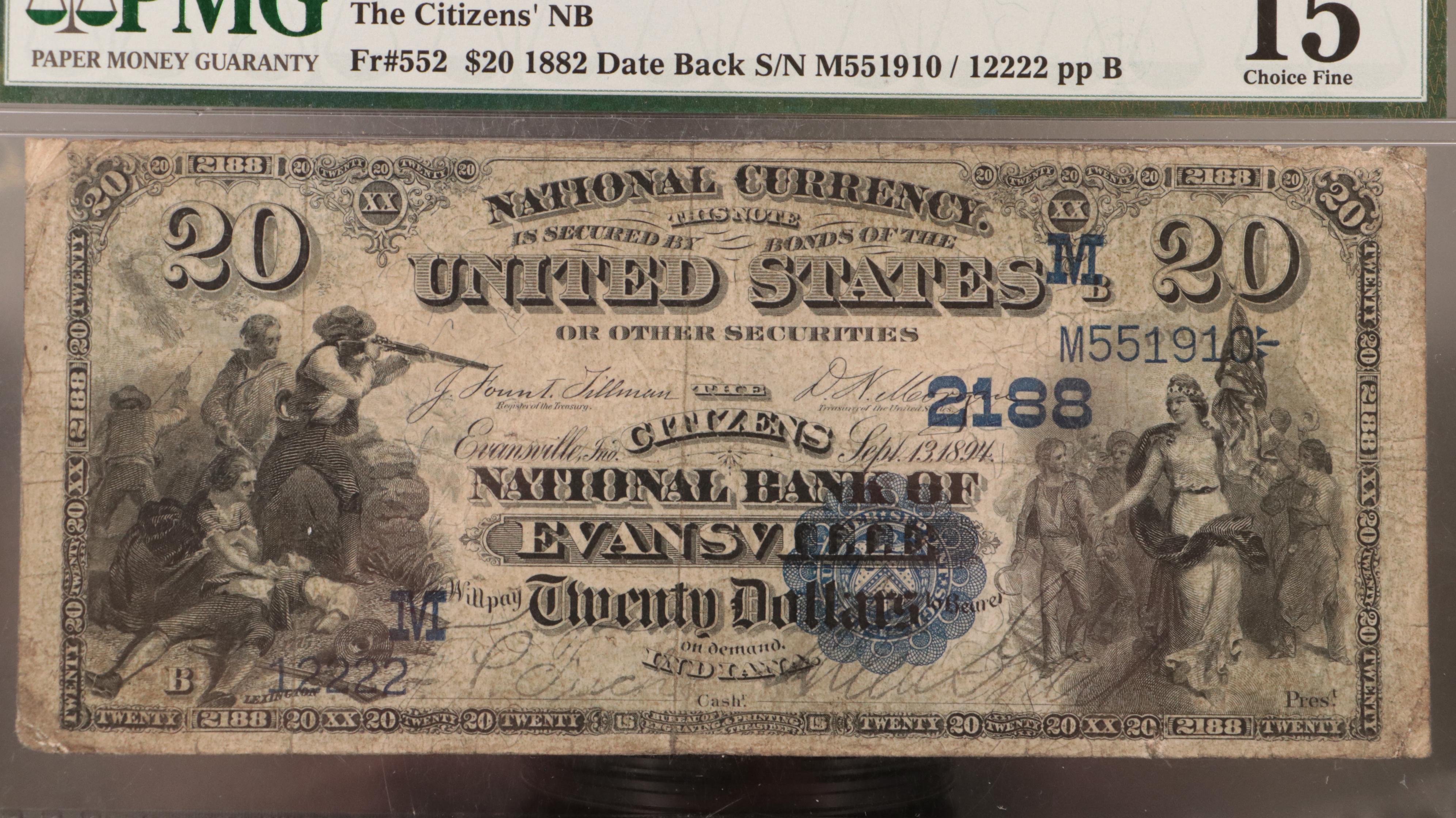 PMG F15 Series of 1882 "Date Back" National Currency Note