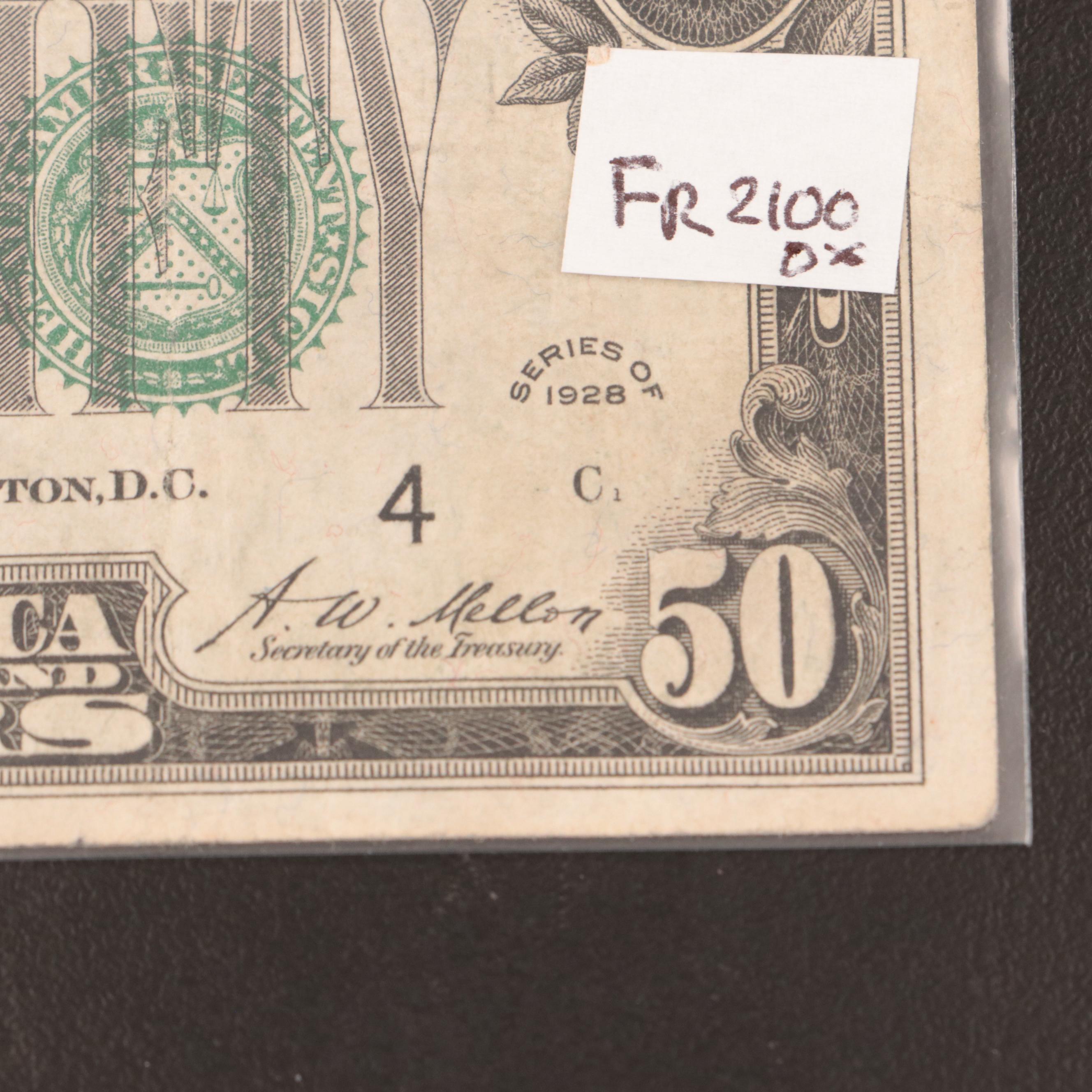 Series 1928 $50 "Star Note" Federal Reserve Note