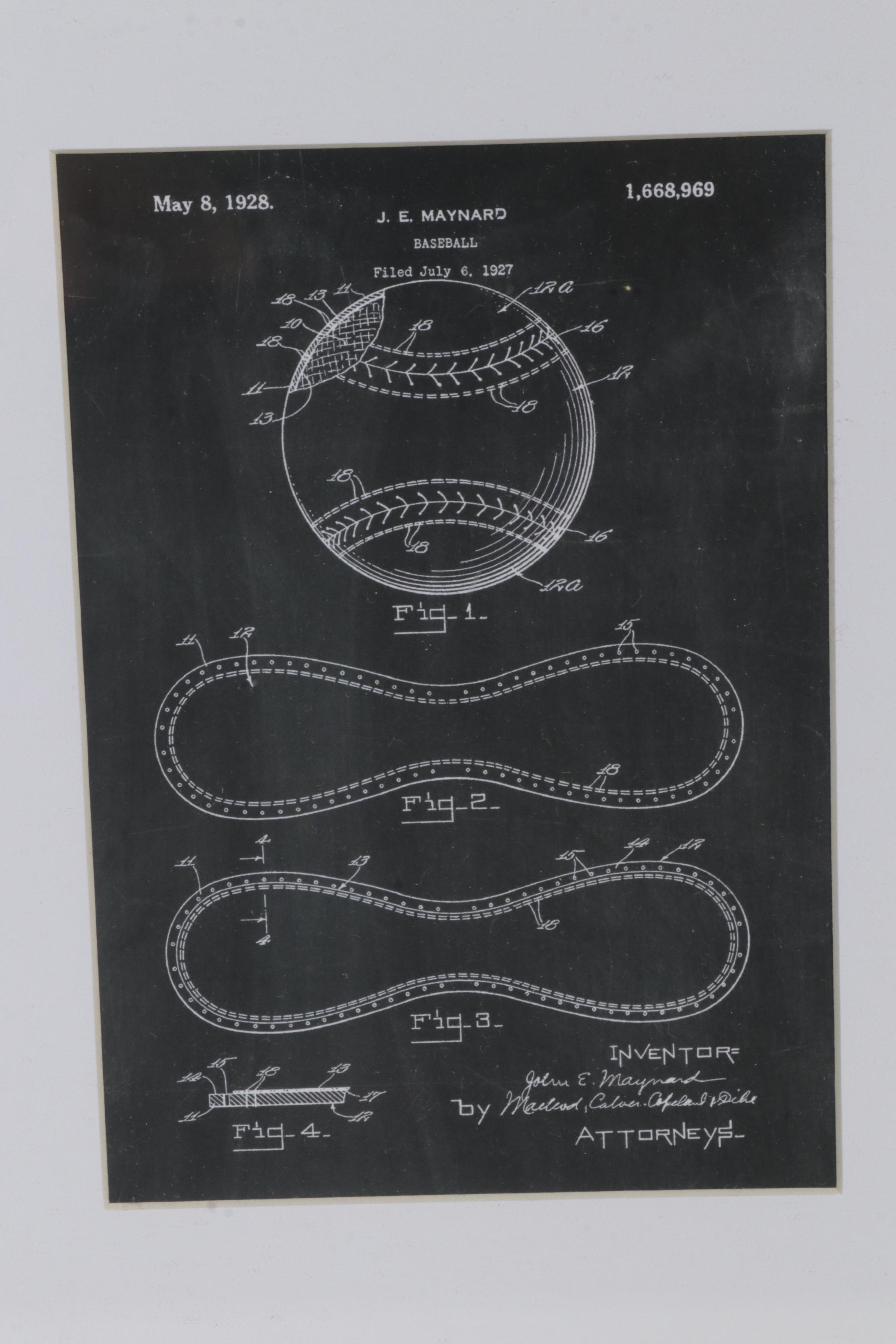 Baseball and Basketball Patent Diagram Giclées, 21st Century