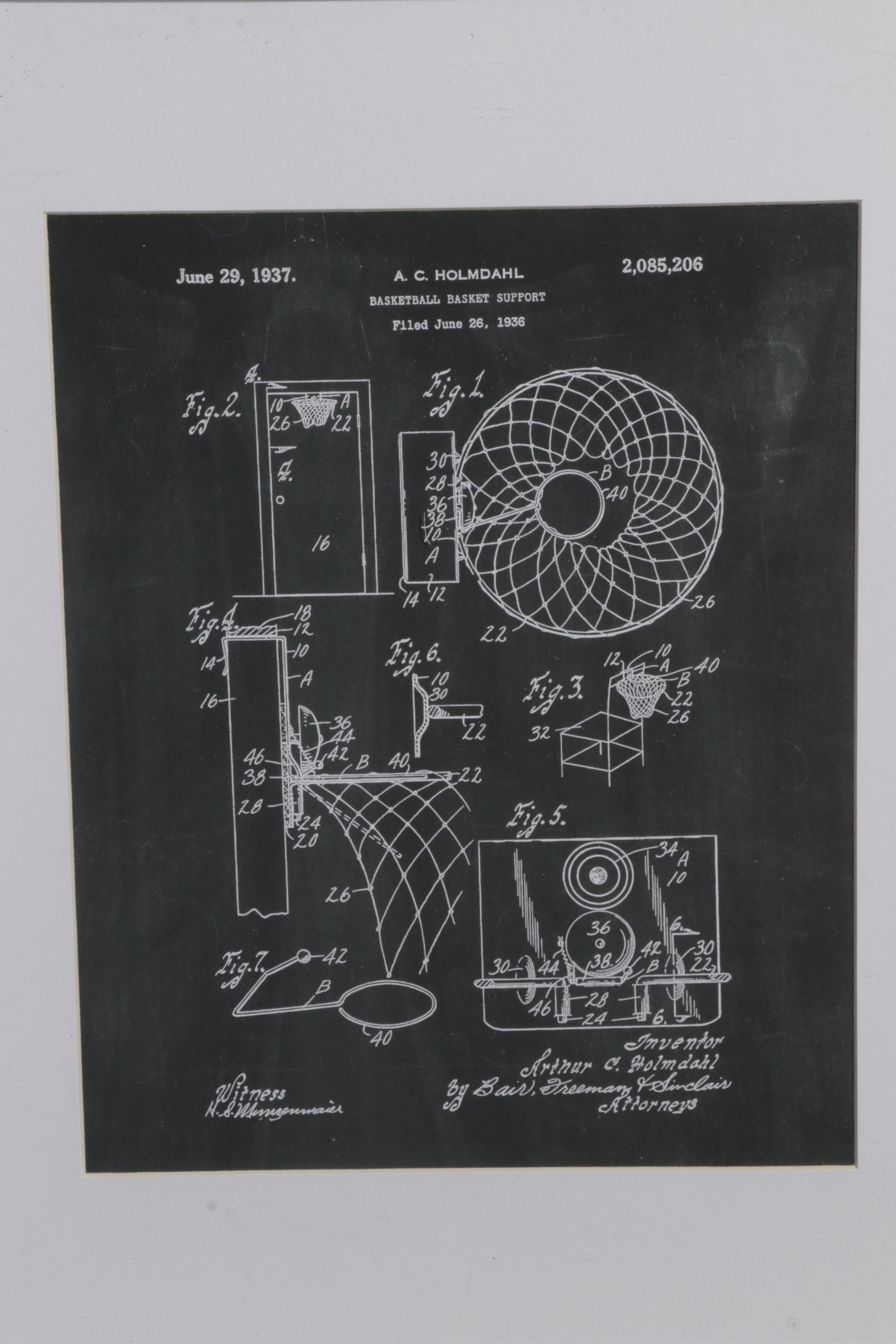 Baseball and Basketball Patent Diagram Giclées, 21st Century