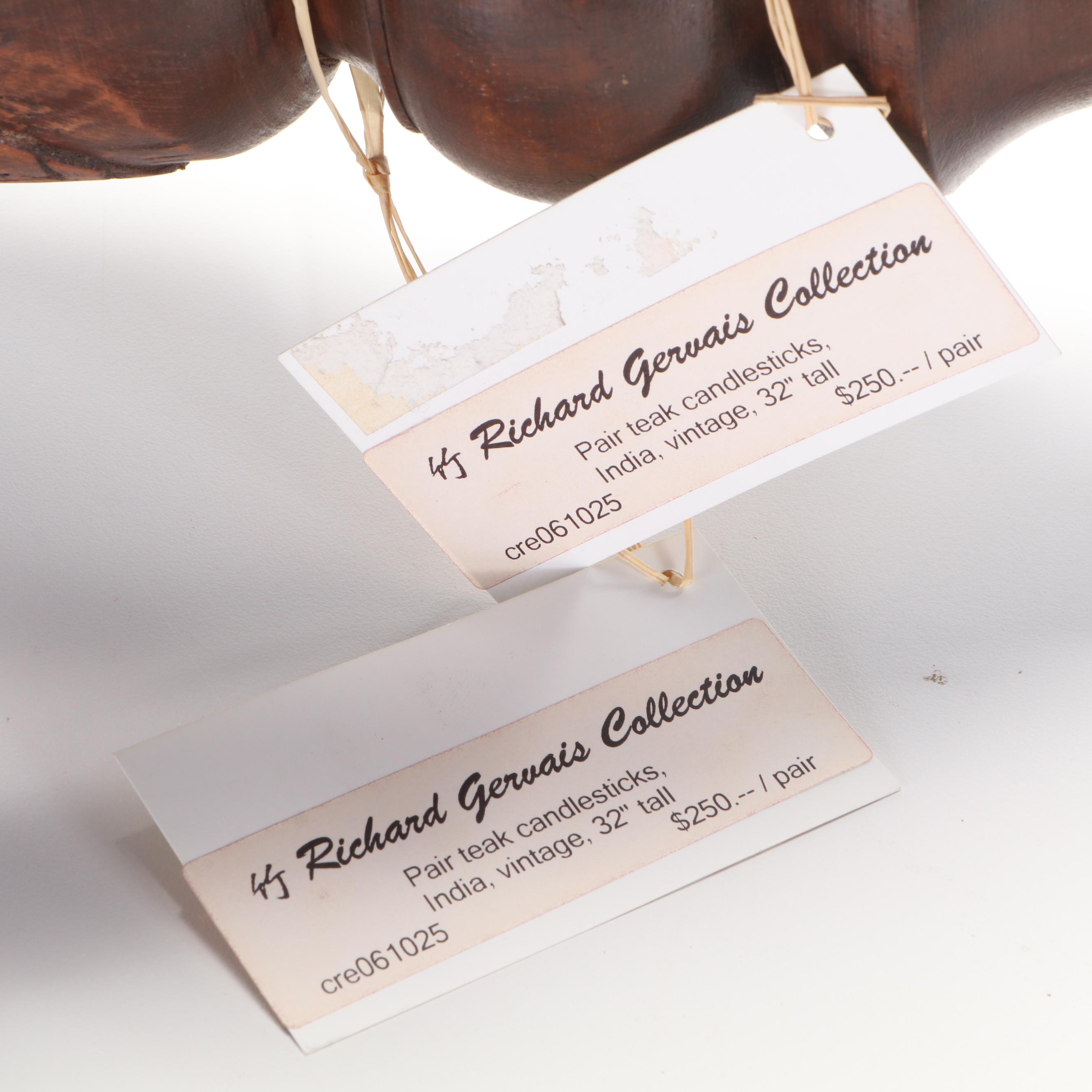 Pair of Indian Carved Teak Pricket Floor Candlesticks