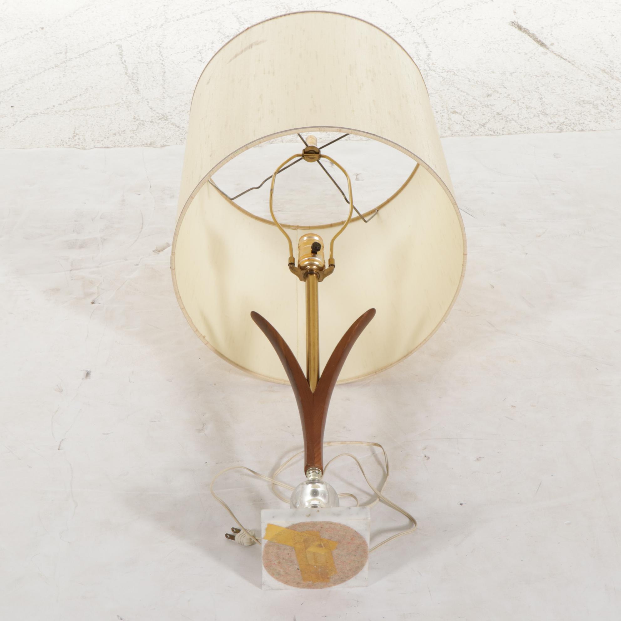 Mid Century Modern Table Lamp with Teak and Acrylic Base