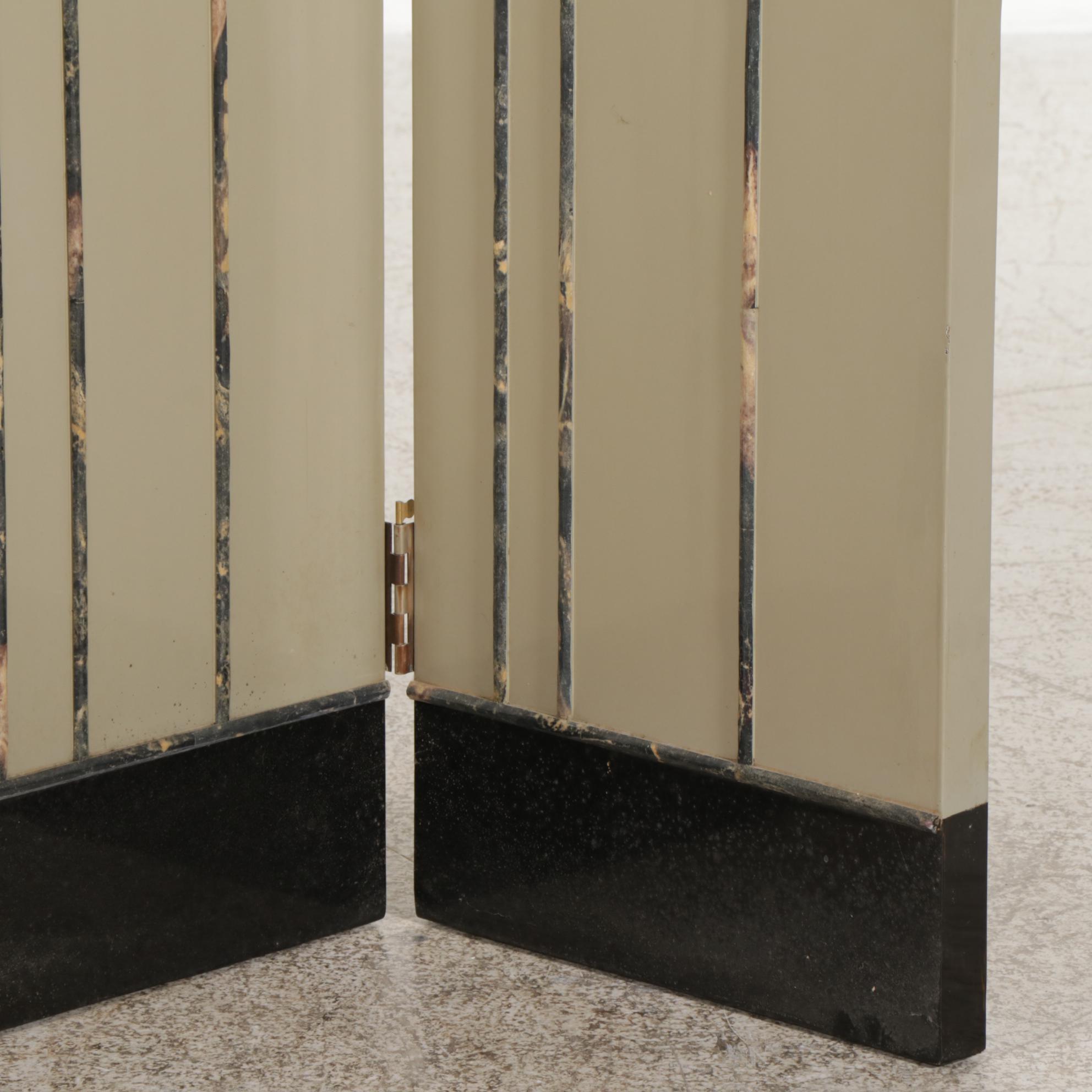 Chinese 4-Panel Lacquered Screen with Carved Stone Flowers, Late 20th Century