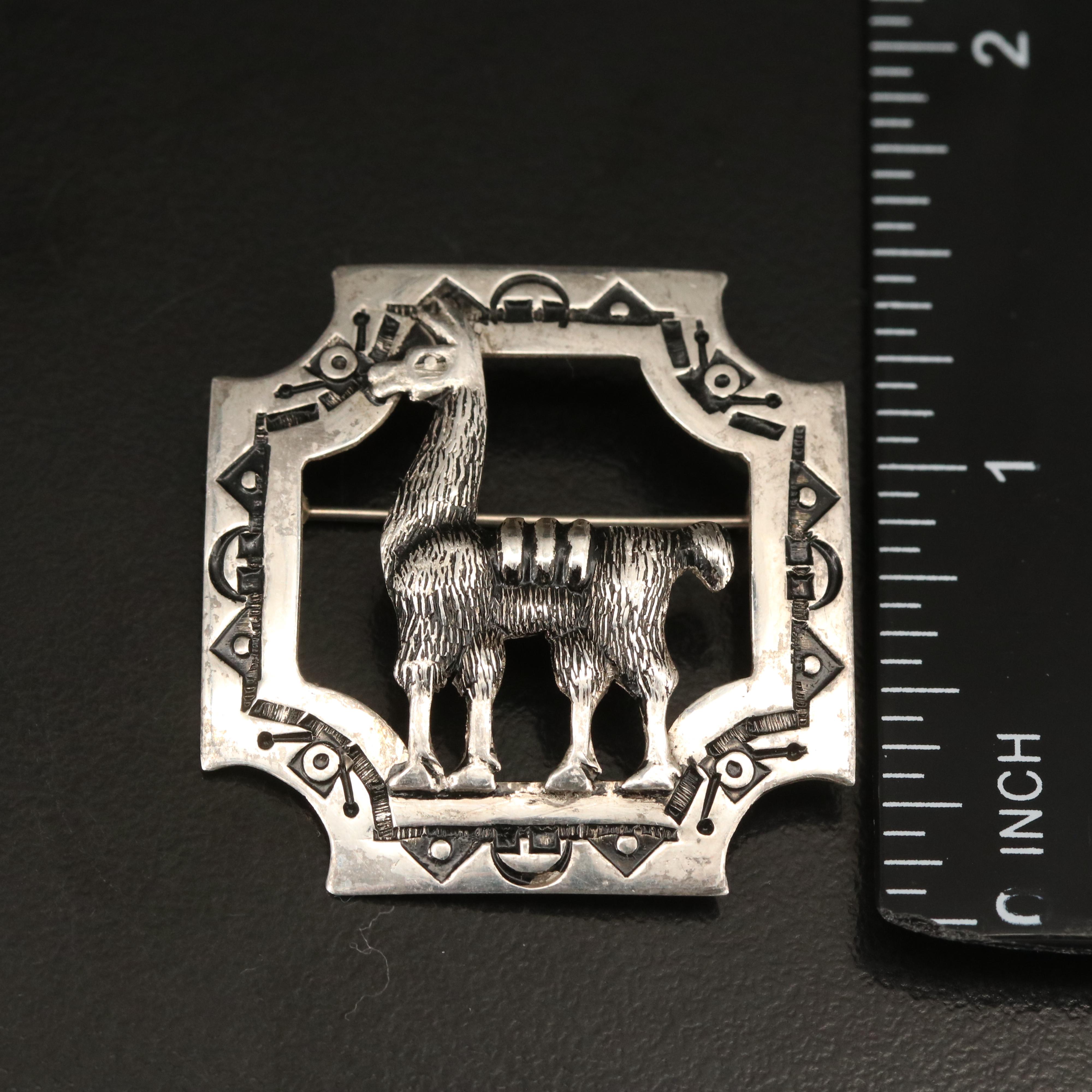 Sterling Faux Turquoise and Enamel Bird and Llama Brooches