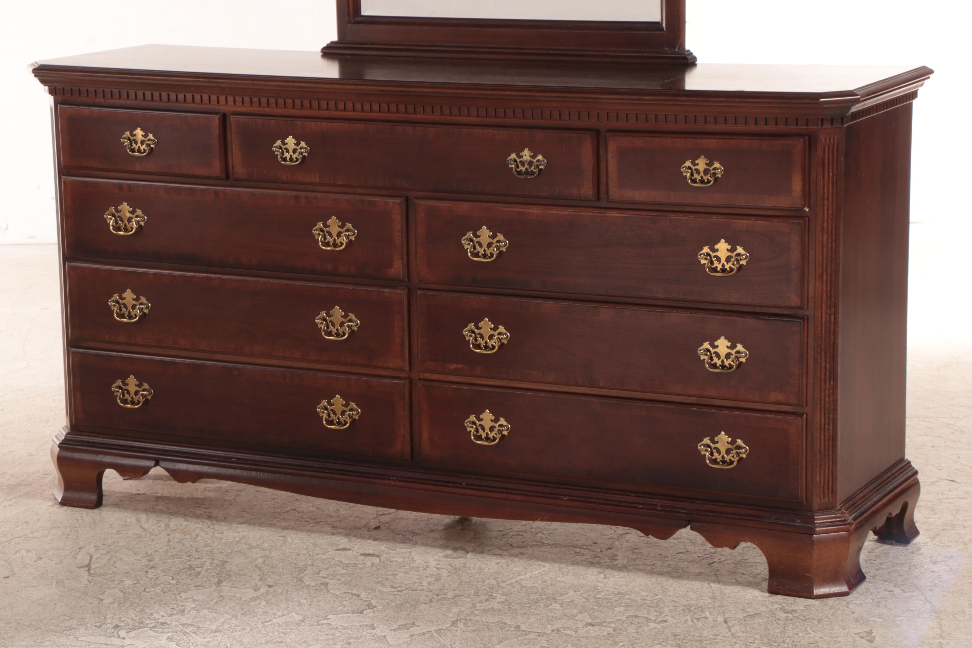 Federal Style Cherrywood and Mahogany-Crossbanded Nine-Drawer Dresser