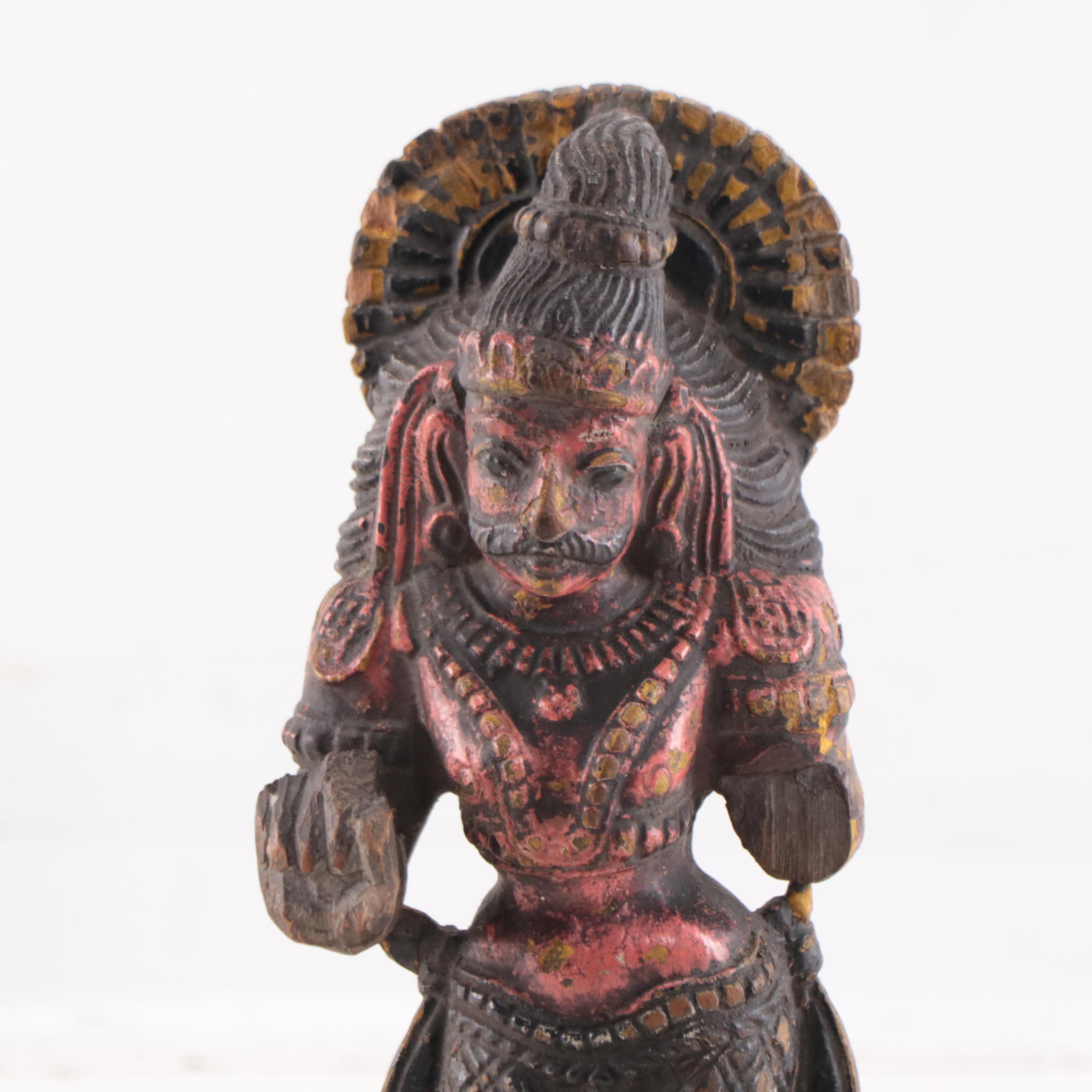 Indian Polychrome Carved Teak Figure of a Male Dancer, Early 20th Century