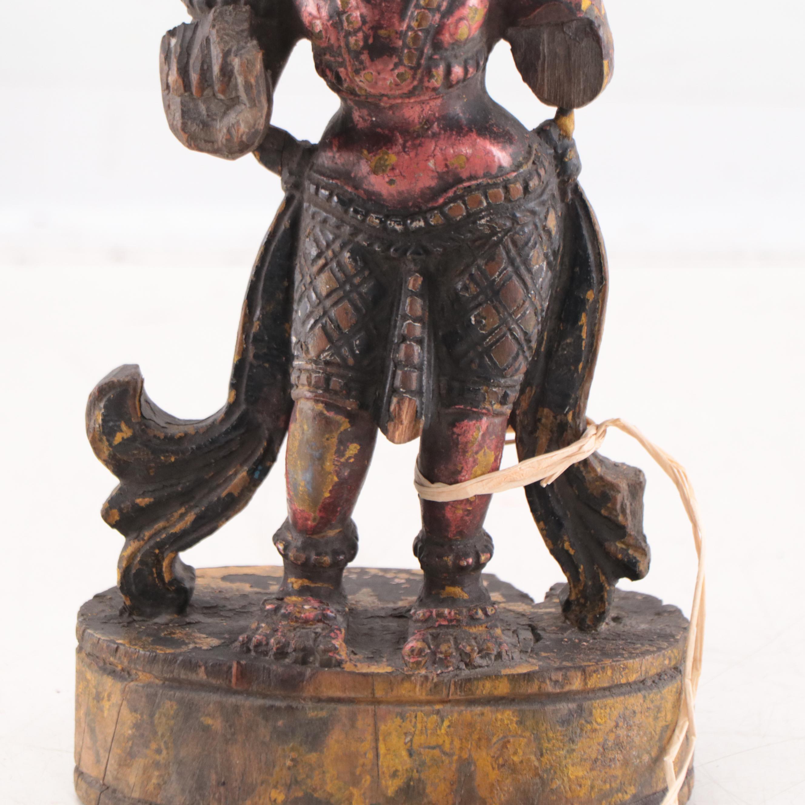 Indian Polychrome Carved Teak Figure of a Male Dancer, Early 20th Century