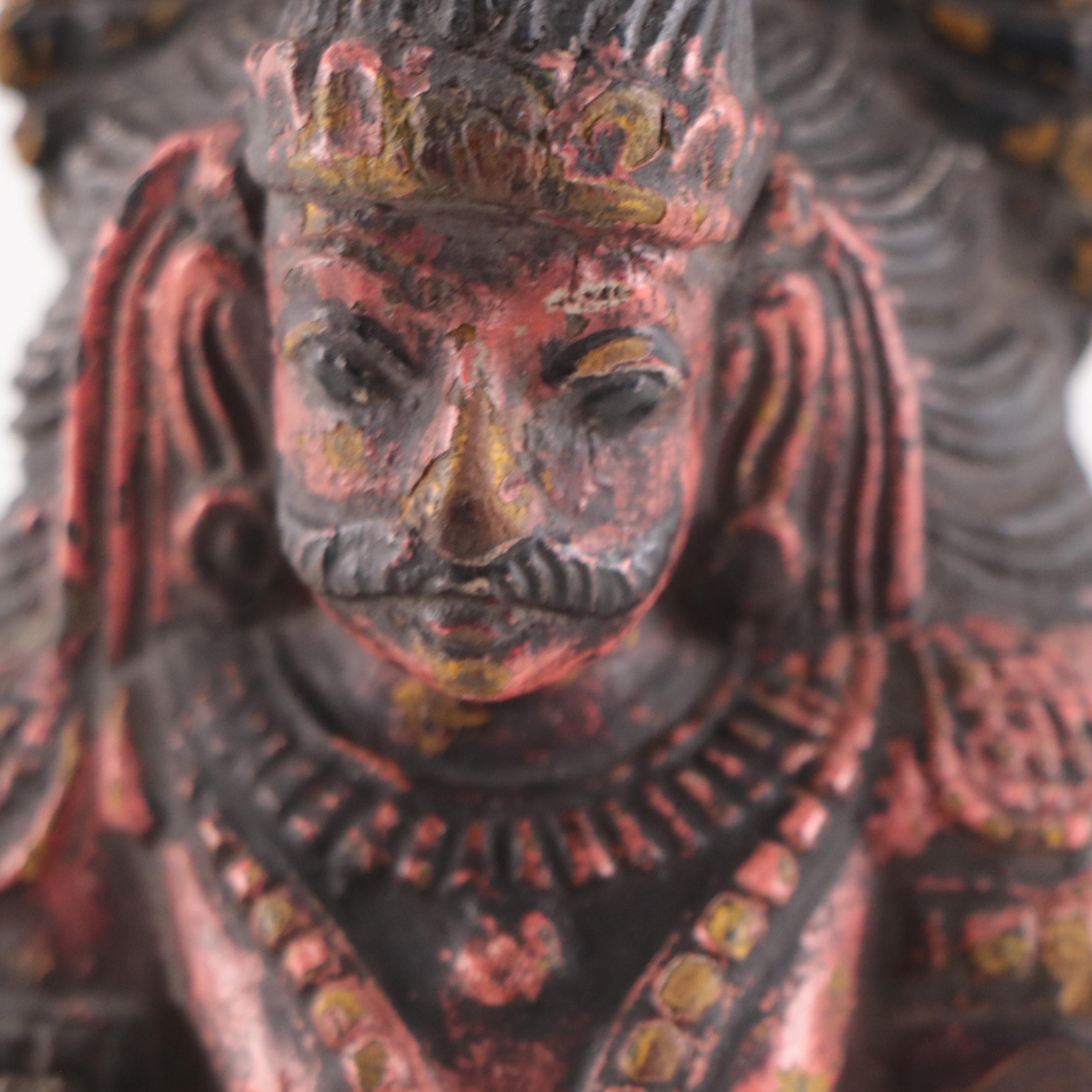 Indian Polychrome Carved Teak Figure of a Male Dancer, Early 20th Century