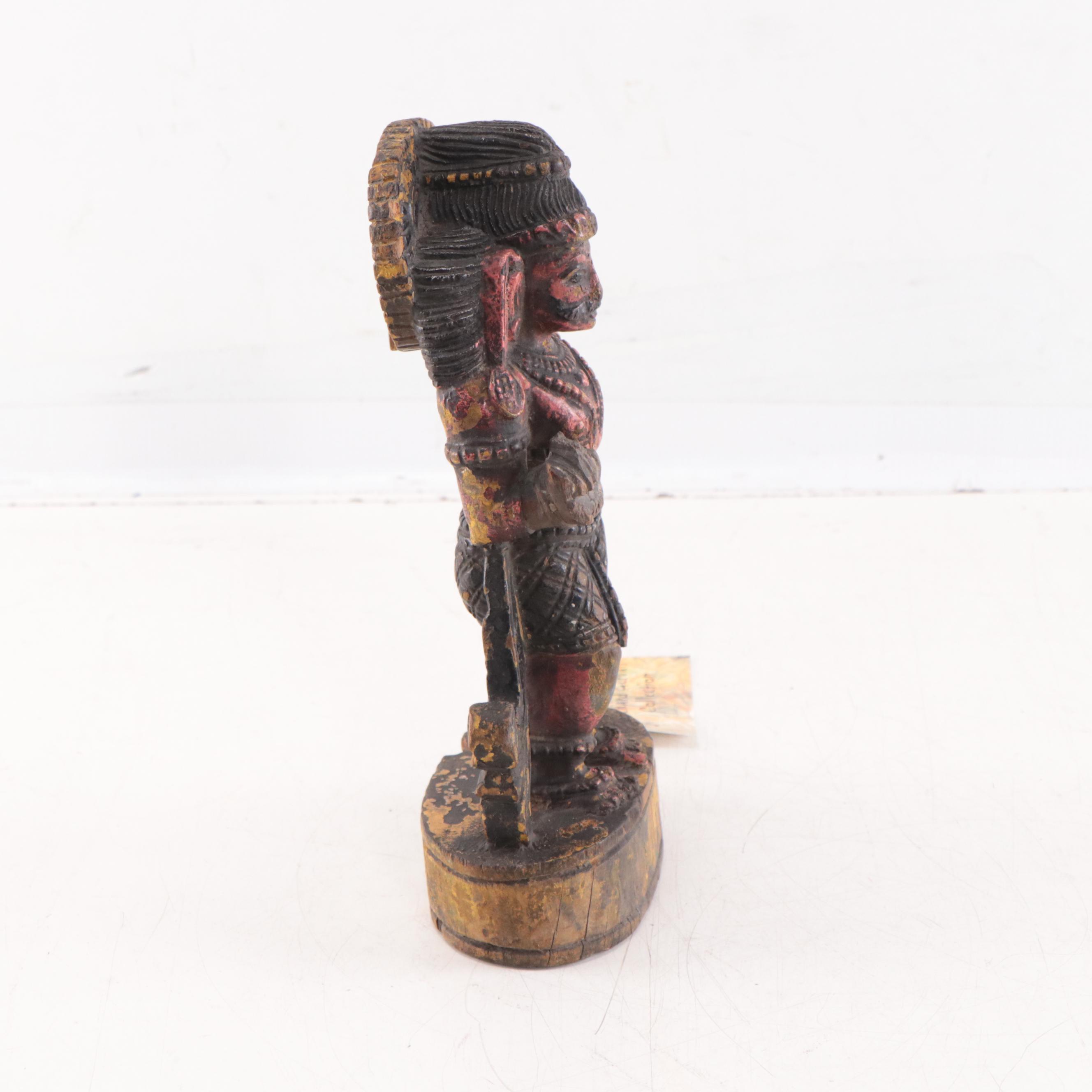 Indian Polychrome Carved Teak Figure of a Male Dancer, Early 20th Century