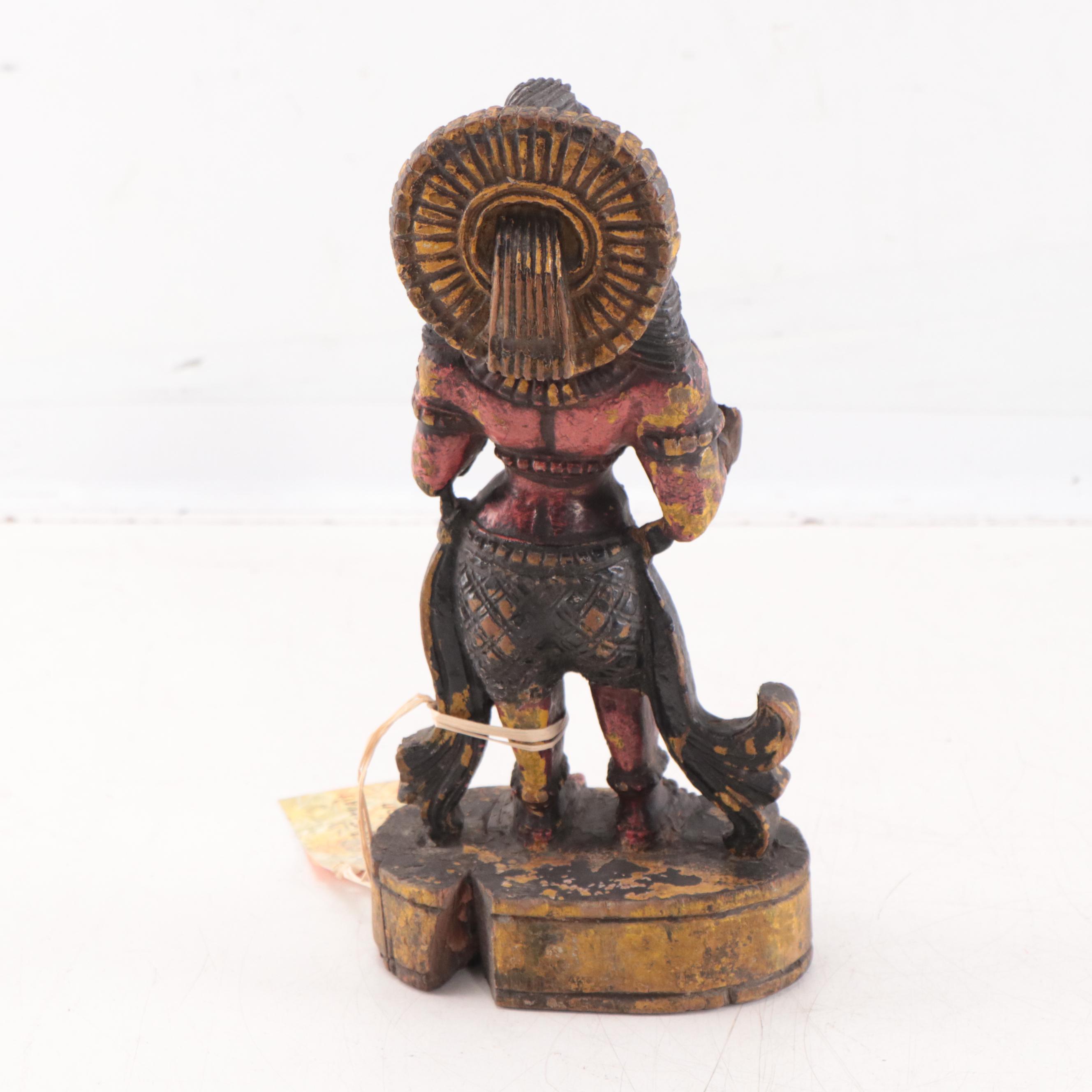 Indian Polychrome Carved Teak Figure of a Male Dancer, Early 20th Century