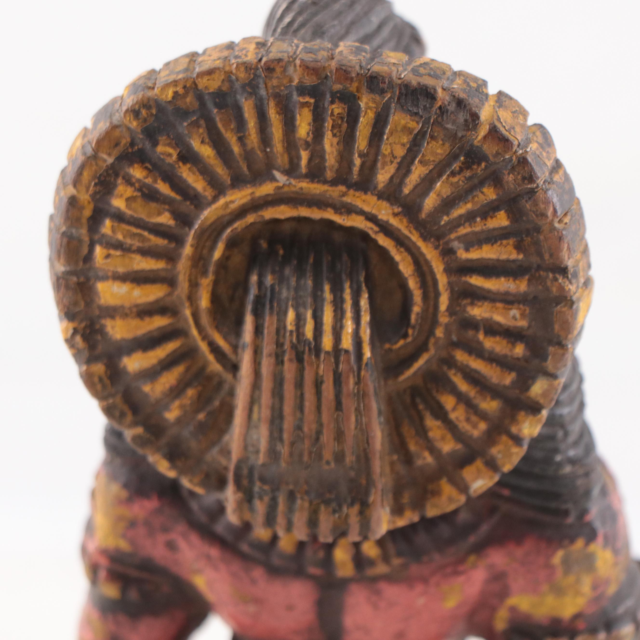 Indian Polychrome Carved Teak Figure of a Male Dancer, Early 20th Century