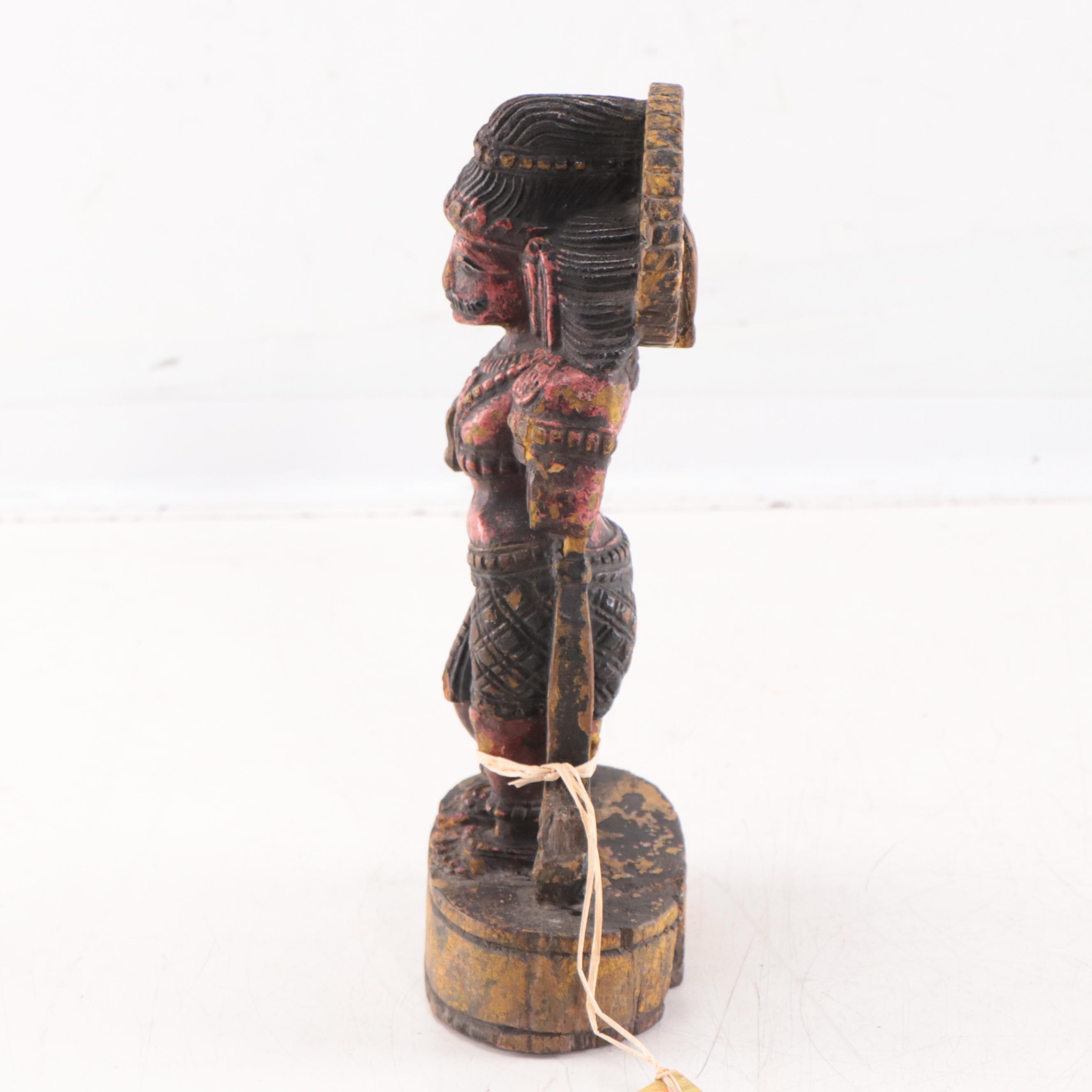 Indian Polychrome Carved Teak Figure of a Male Dancer, Early 20th Century