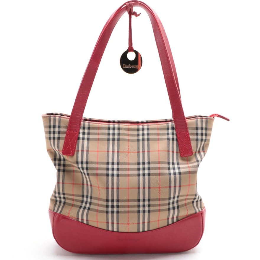 Burberry Haymarket Check Canvas and Leather Shoulder Bag