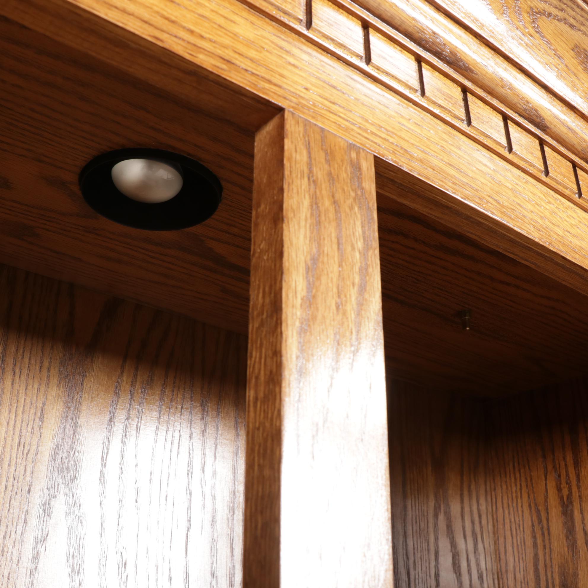 Victorian Style Oak and Leaded Glass Two-Piece China Cabinet