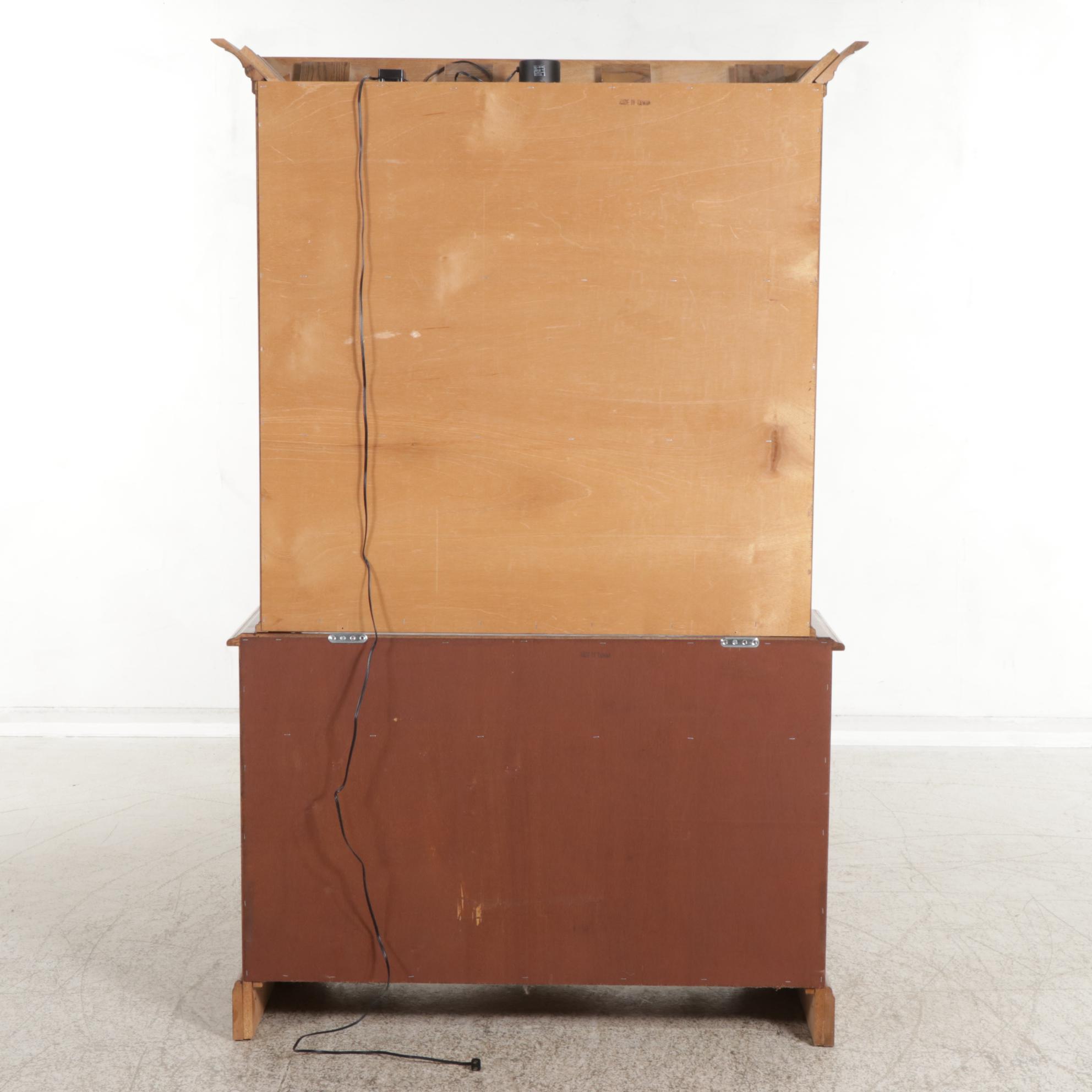 Victorian Style Oak and Leaded Glass Two-Piece China Cabinet