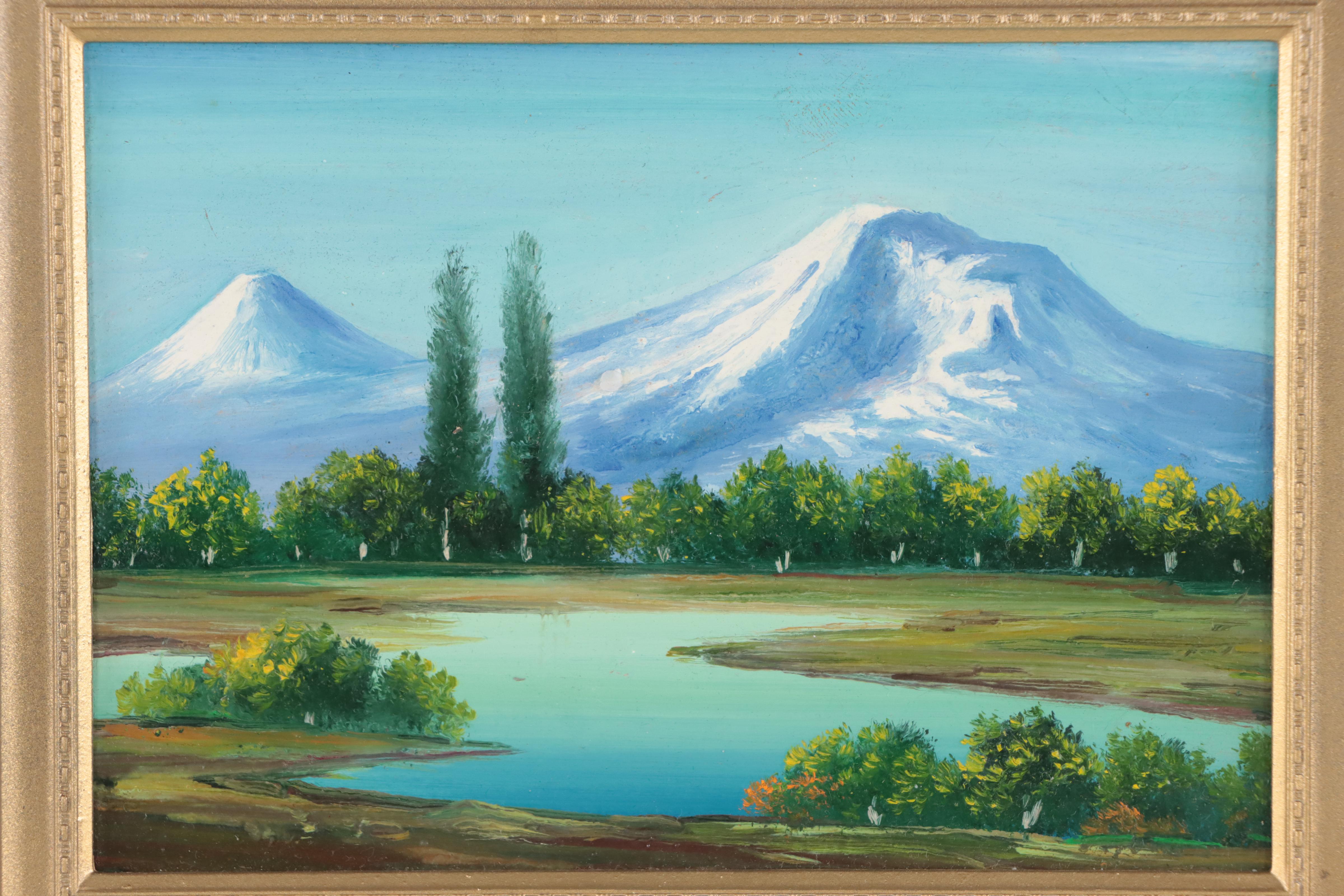 Mountain Lake Landscape Acrylic and Oil Paintings