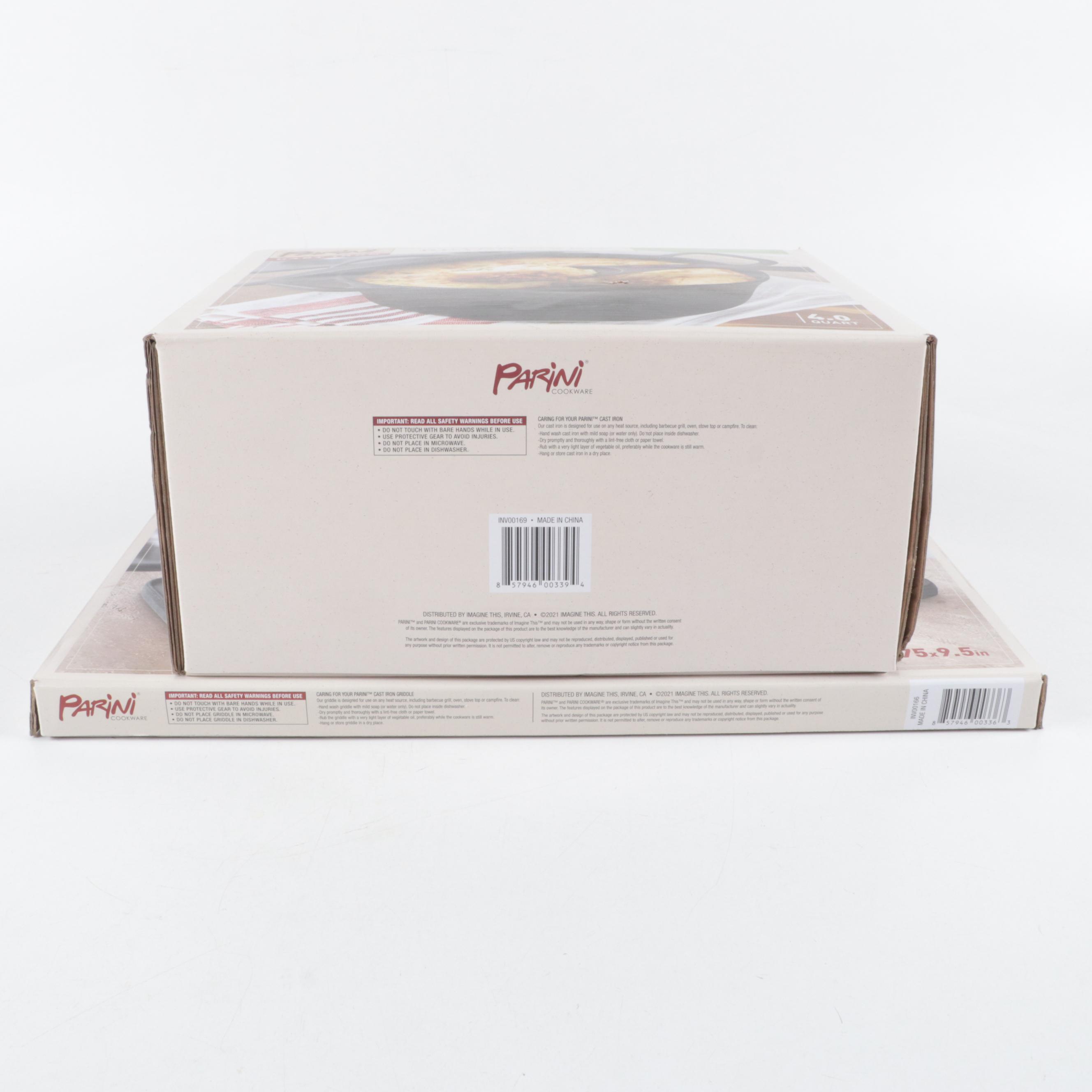 Parini Cast Iron Dutch Oven, Deep Skillet, Griddle, and Reversible Grill