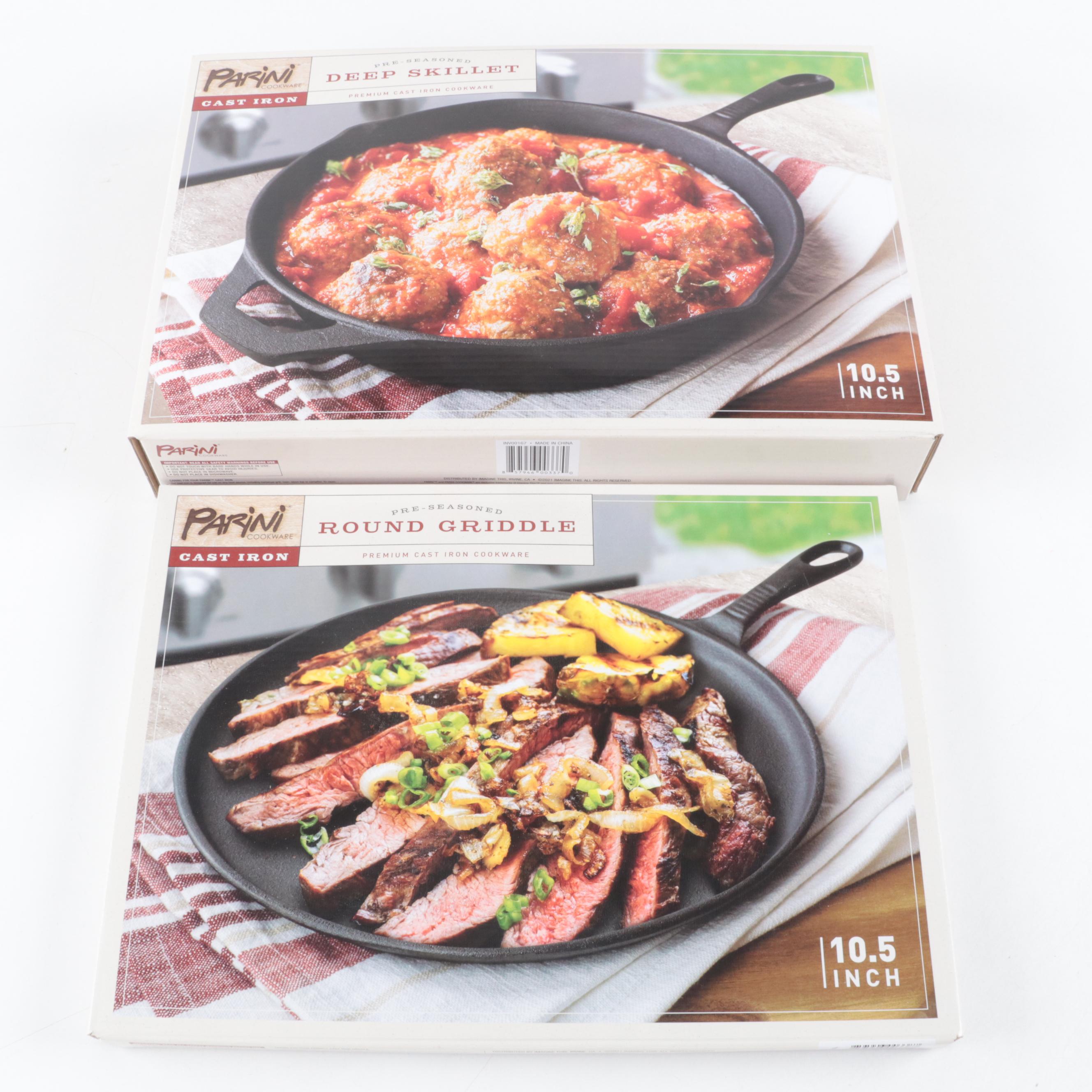 Parini Cast Iron Dutch Oven, Deep Skillet, Griddle, and Reversible Grill